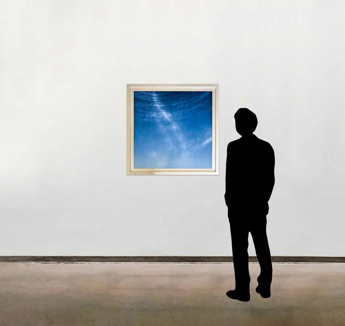 A detail from Tacita Dean’s 3-color blend lithograph, 'LA Exuberance 14', shown here to scale alongside a six foot tall figure.