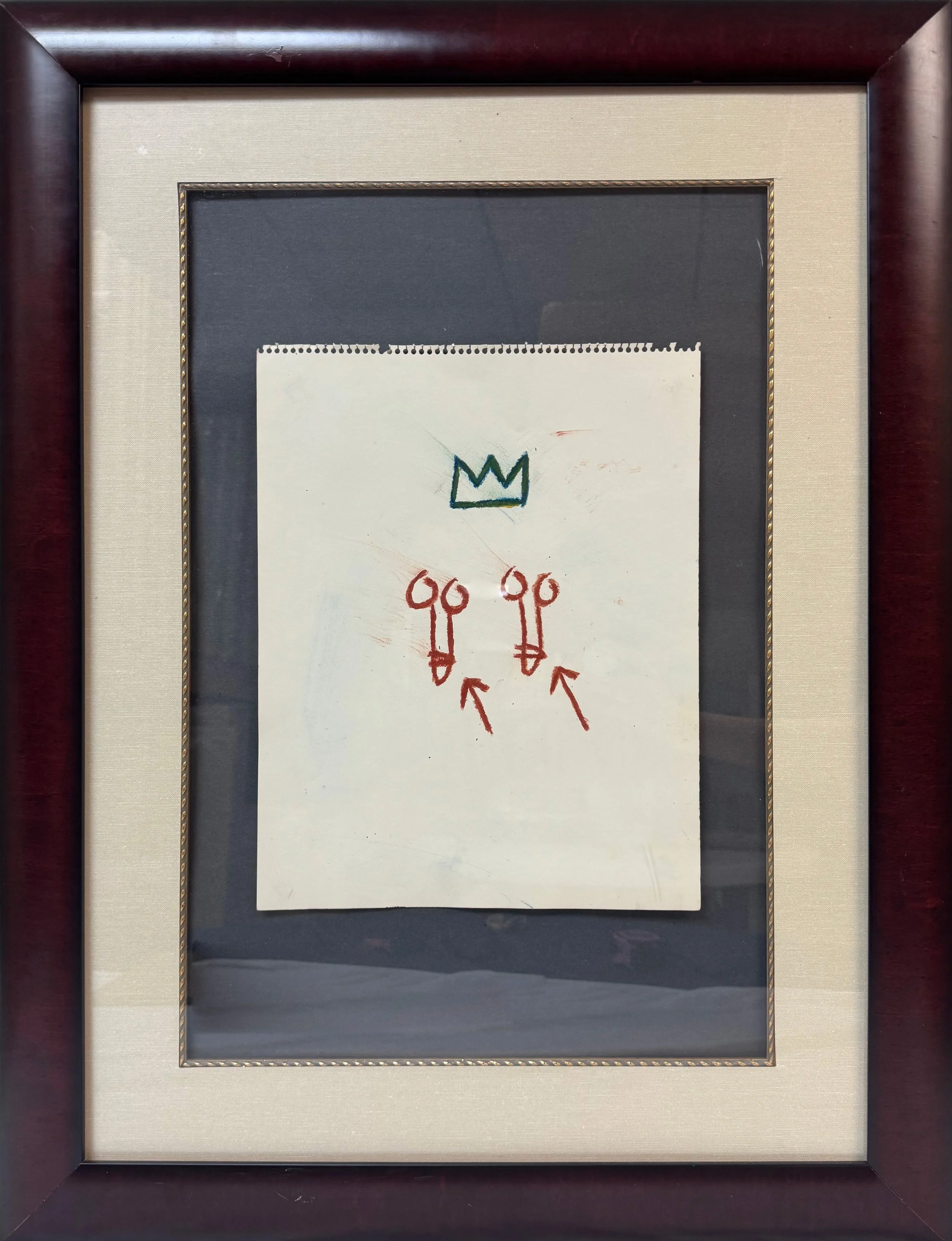 Framed ‘Penis Drawings’ by Jean-Michel Basquiat. The work is comprised of oil stick on paper.