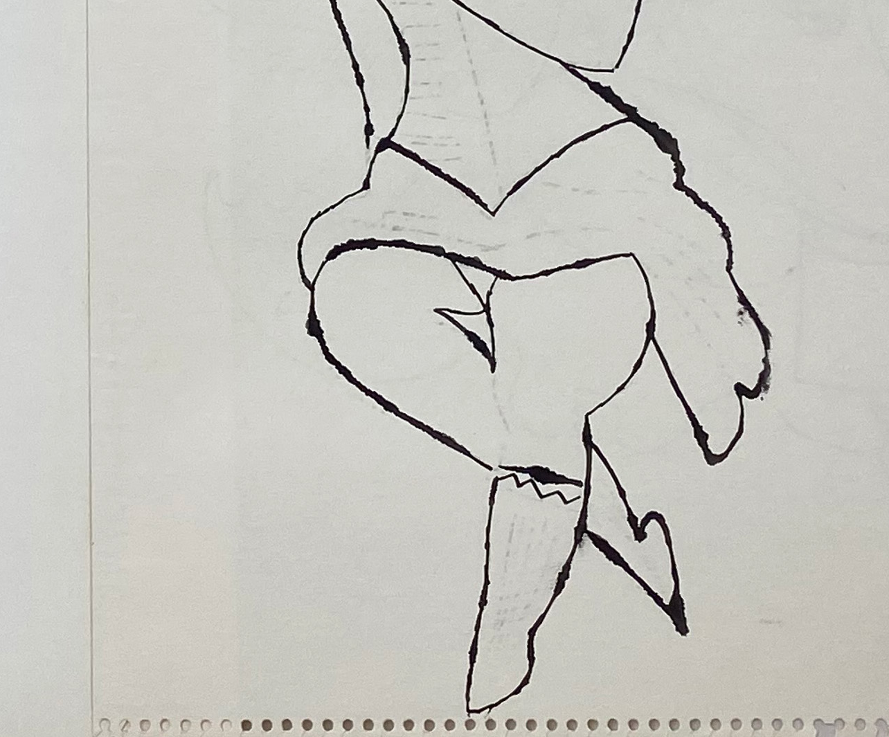 A detail image of the right panel from Andy Warhol’s circa 1954 blotted ink drawing, ‘Lady with Fan’.