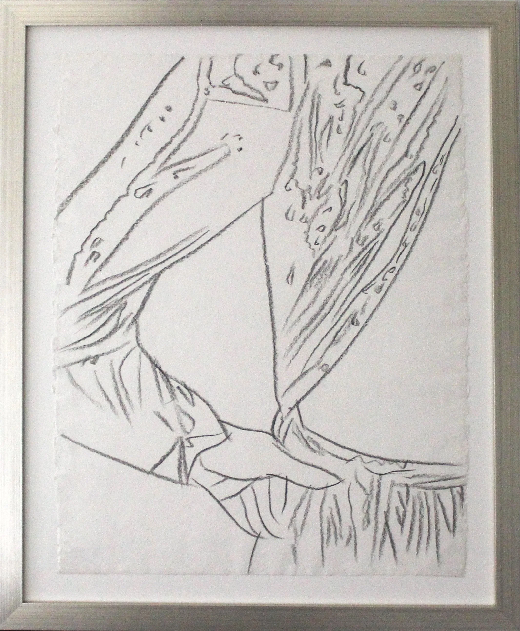 Andy Warhol’s unique graphite drawing on paper, 'Fashion', shown here in a metallic frame.