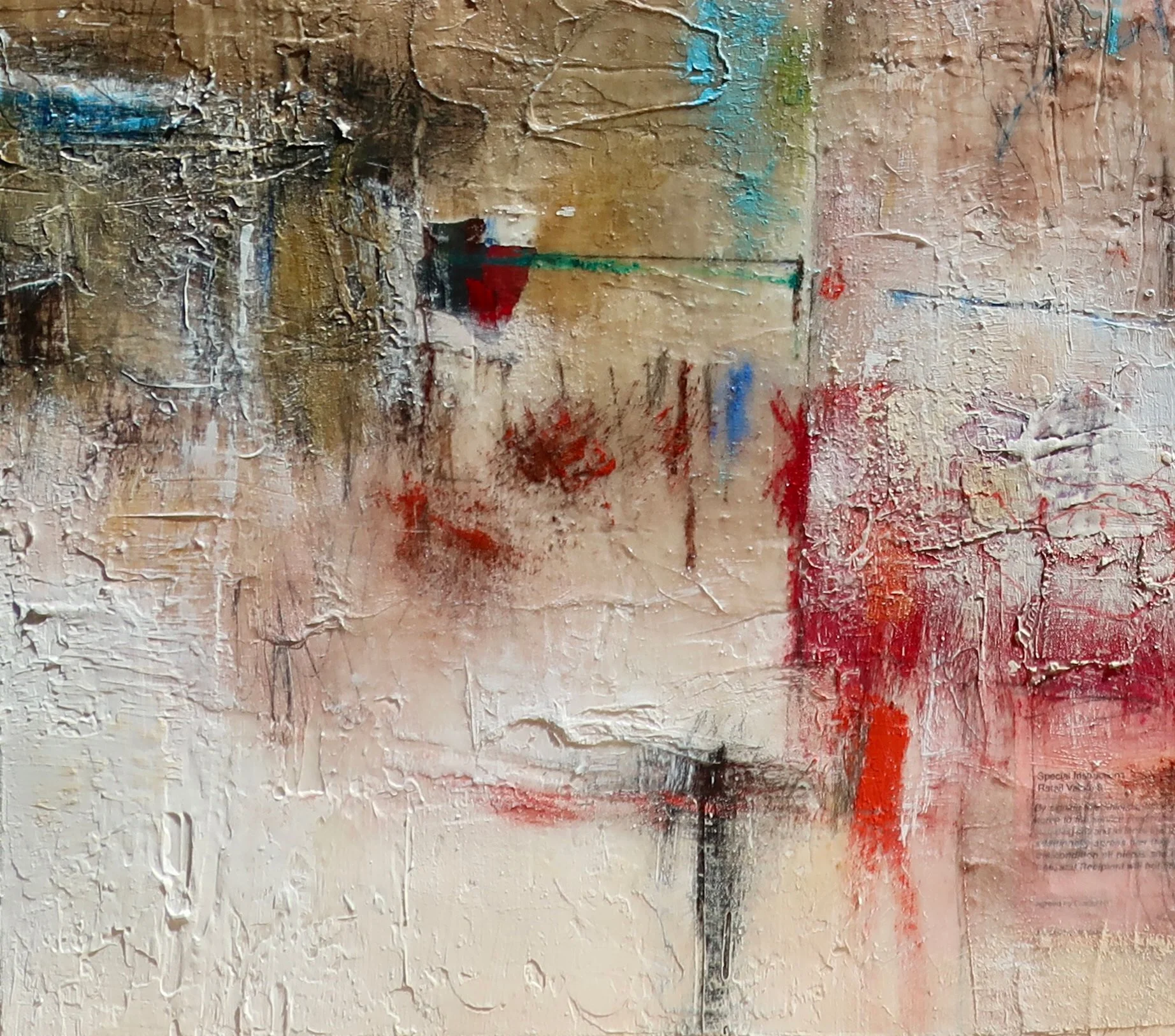 A lower left section detail image from Tamar Kander’s mixed media on canvas work, 'Chord Change'.