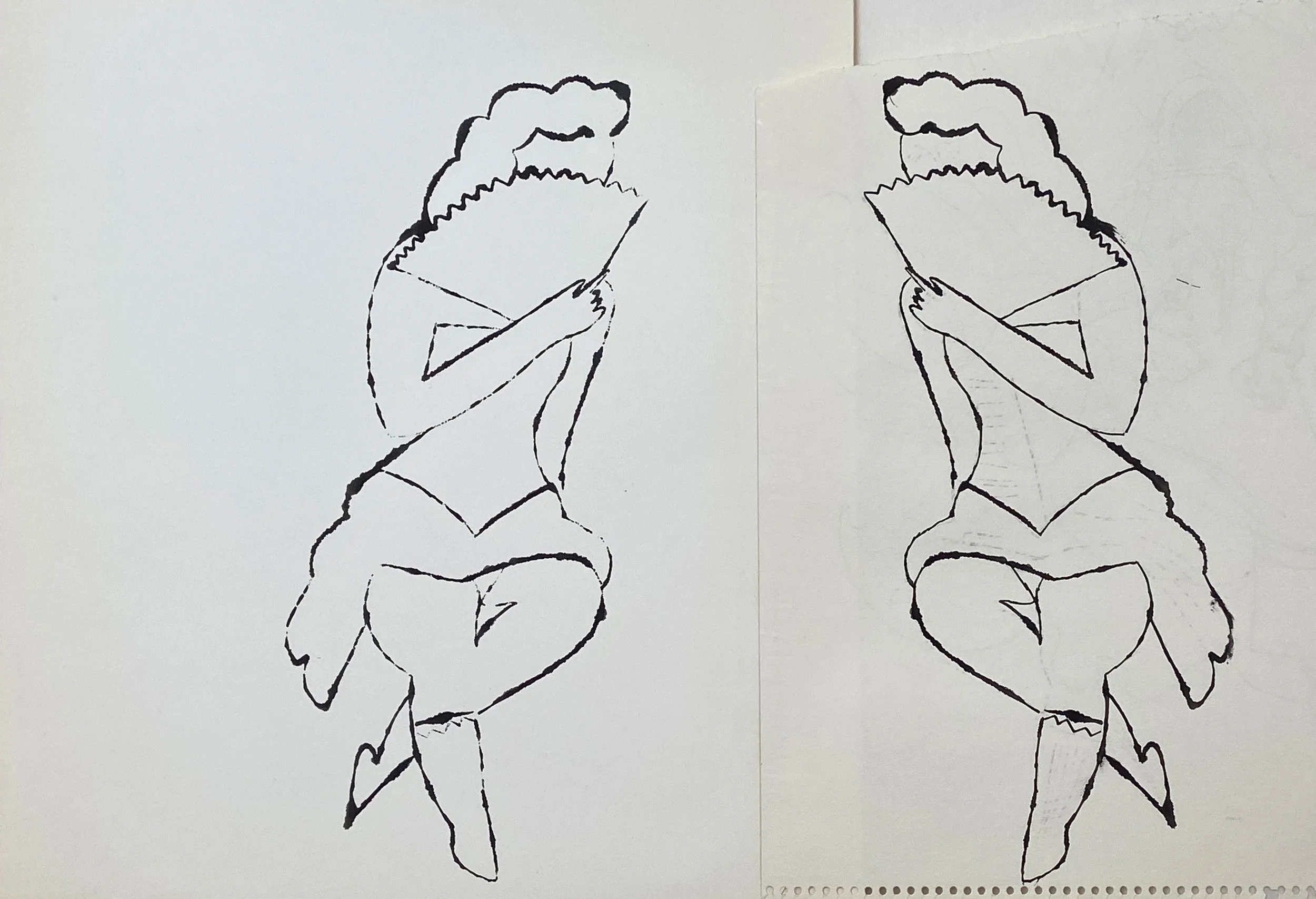 Andy Warhol’s circa 1954 blotted ink drawing with watercolor, ‘Lady with Fan’, shown here unframed.