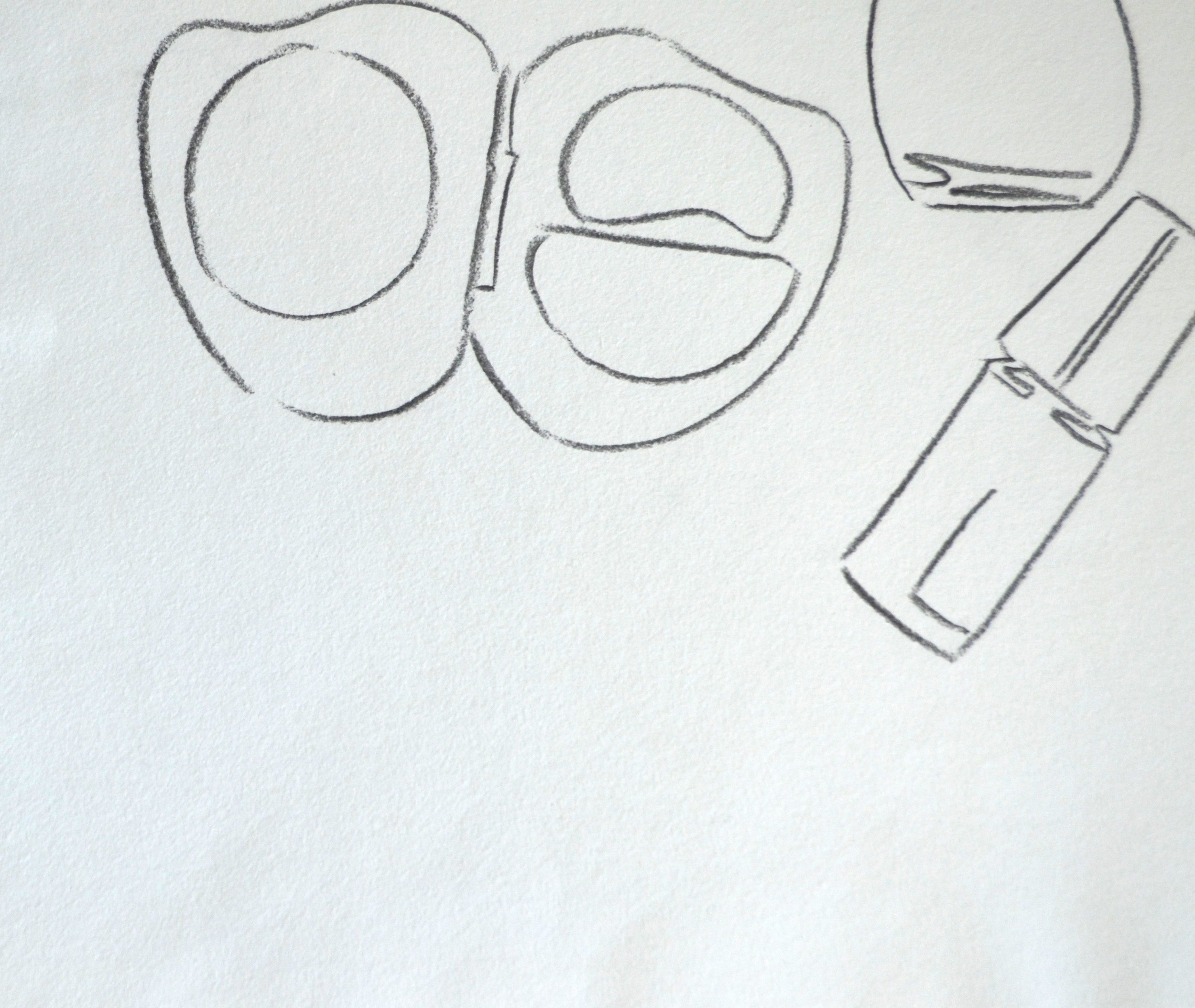 A lower left detail from Andy Warhol’s unique graphite drawing on paper, 'Fragrance and Cosmetics'.