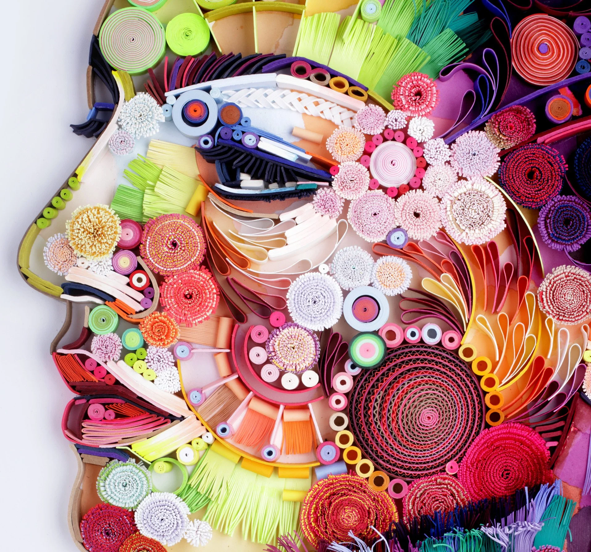An middle detail image from Yulia Brodskaya’s 'Rite of Passage', a work comprised of intricately arranged pieces of paper.