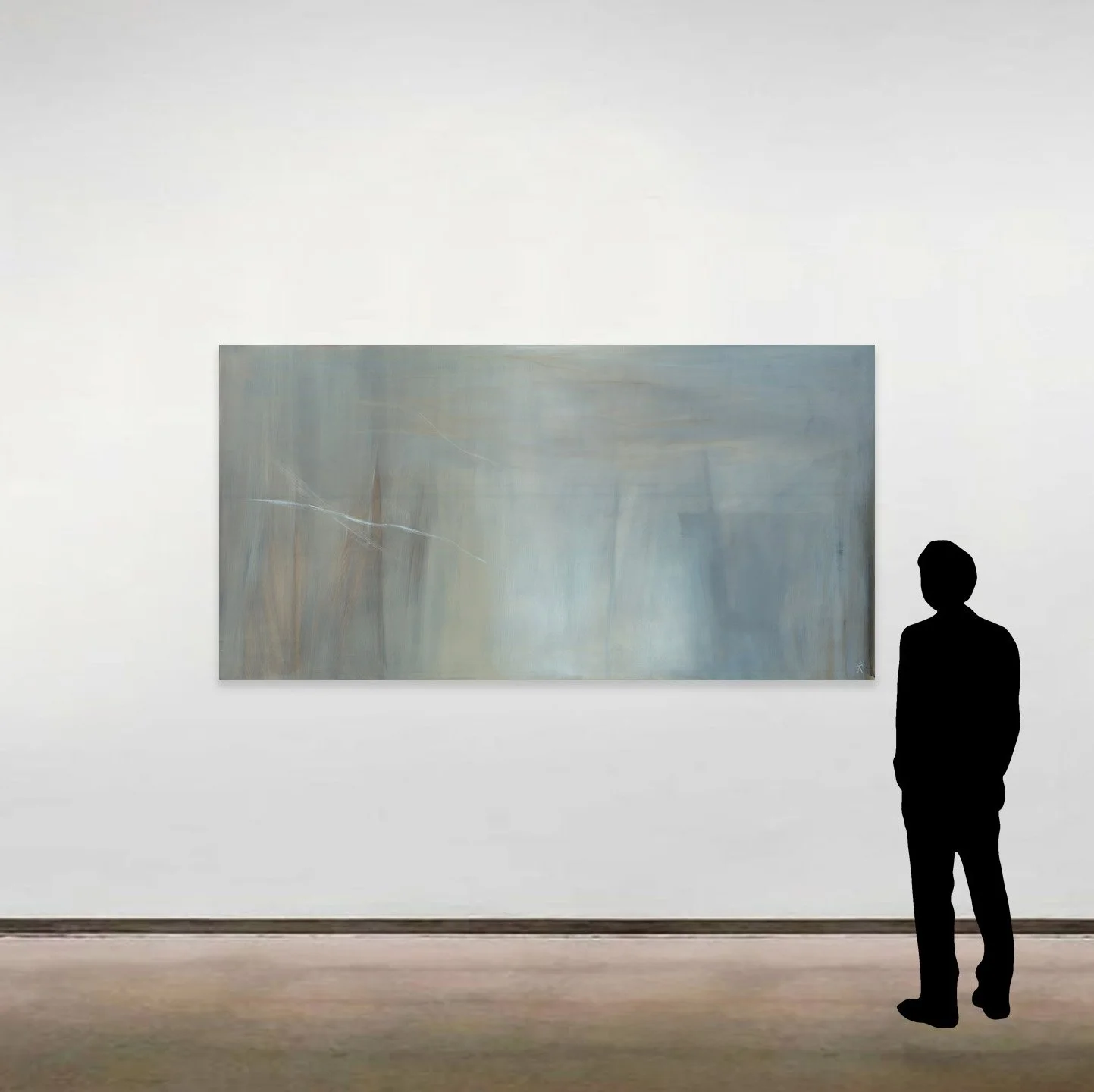 Amy Kirchner’s abstract painting with acrylics, 'Field 3', shown here to scale alongside a six foot tall figure.