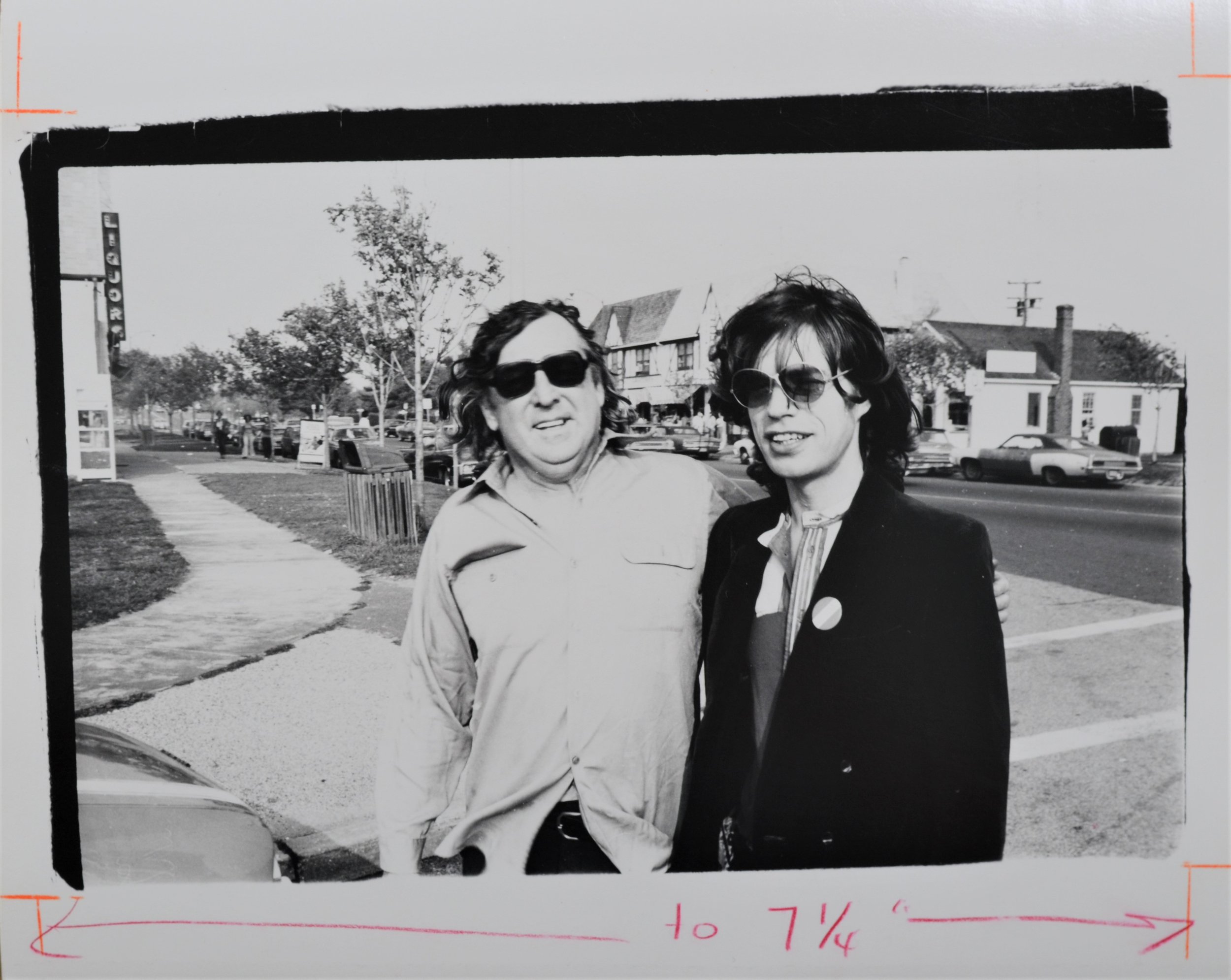 Andy Warhol’s unique gelatin silver print, 'Mick Jagger and Terry Southern', shown with its frame cropped out.
