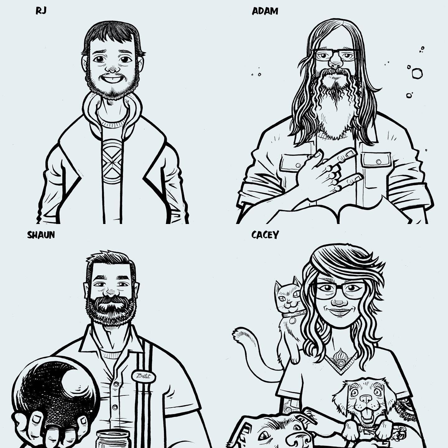 A Batch of portraits for @duelinggenre and there great cast of hosts! 

It&rsquo;s been fun coming up with unique gimmicks for each host that suits them and their geekery.
.
.
.
#thezigzone #protraitillustration #duelinggenreproductions #duelinggenre