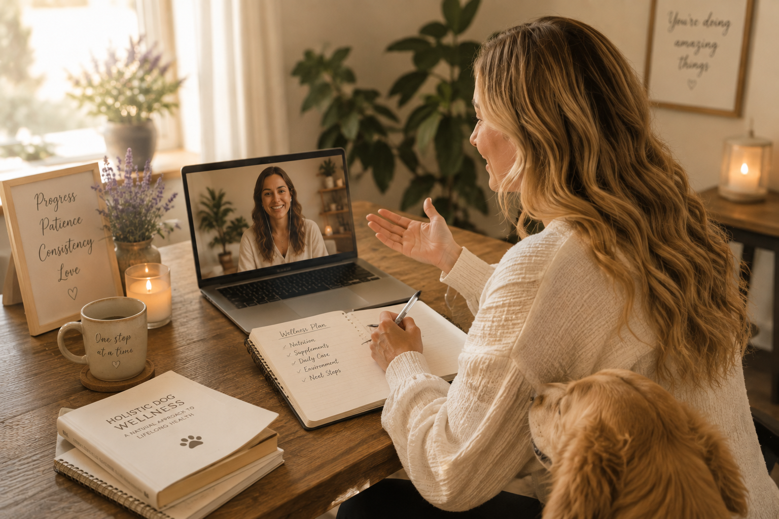 Private online holistic dog wellness consultation with personalized nutrition and health coaching with Veronica Barefoot Mama Holistic.