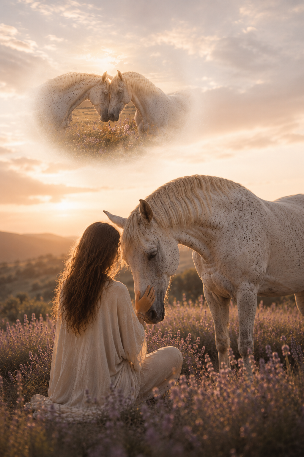 Woman connecting with a horse through animal telepathic communication