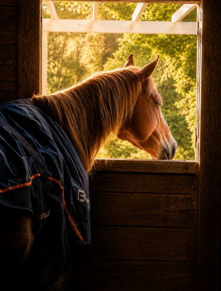 Horse relaxing during a BEMER PEMF session in Wellington, Florida