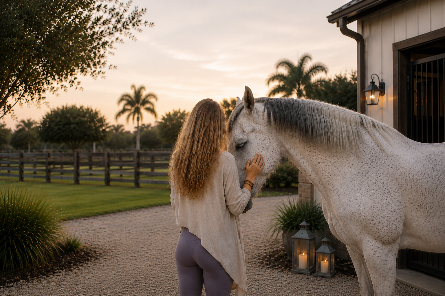 Horse receiving Animal Reiki in a peaceful South Florida setting