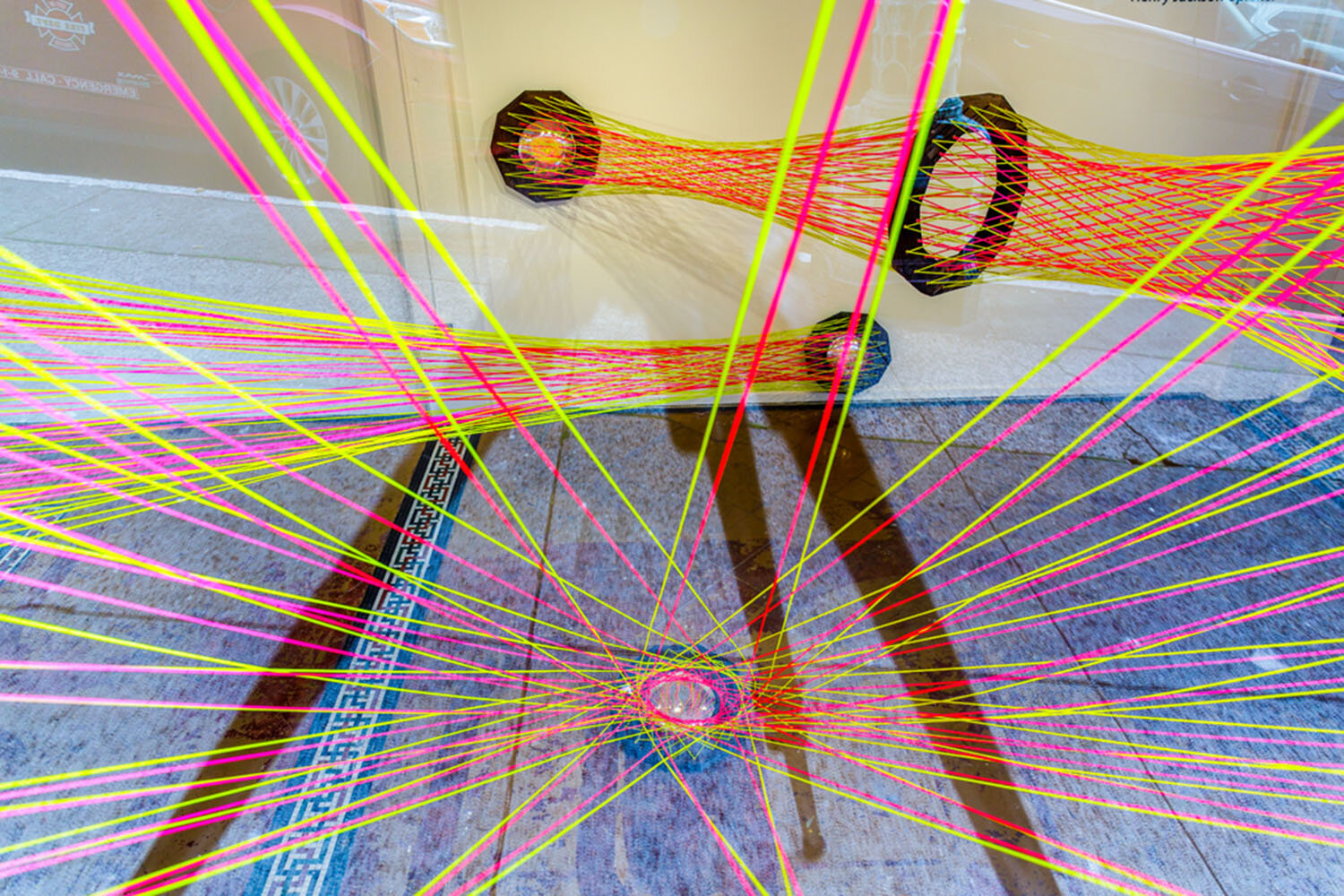   Sight Lines , paracord, blown glass, wood, and copper, installation various sizes, 2019, photo credit Ian Lewis 