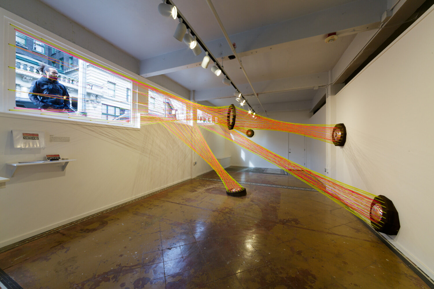   Sight Lines , paracord, blown glass, wood, and copper, installation various sizes, 2019, photo credit Ian Lewis 