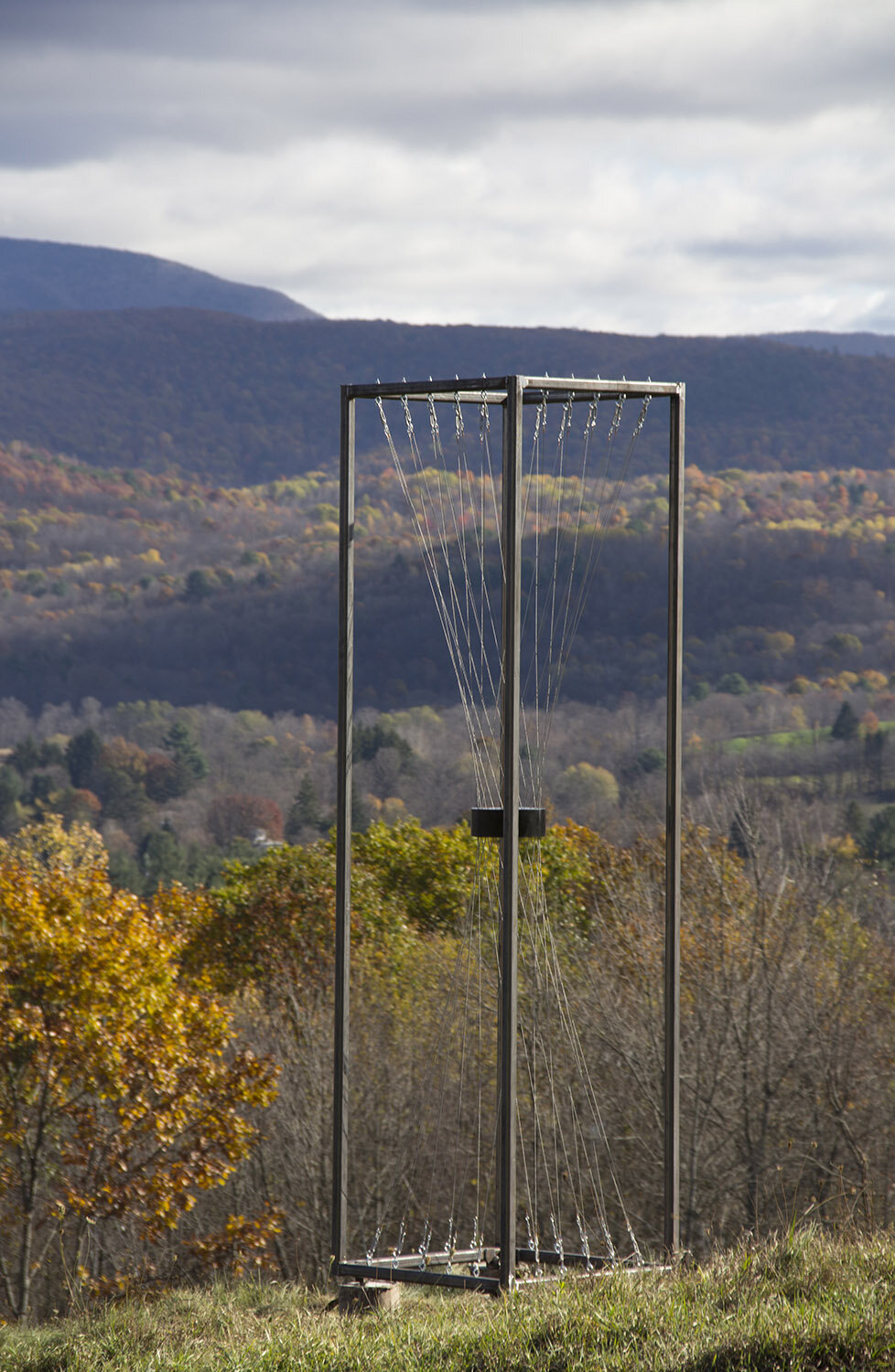   Horizon , steel, aircraft cable, and hardware, 3'x3x12', 2014, Photo credit Jenny Hillenbrand 