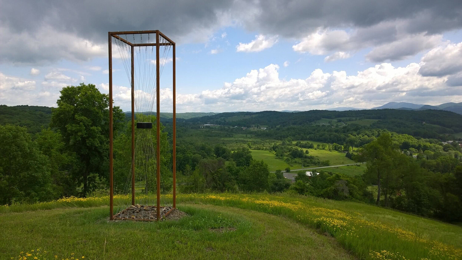   Horizon (2 years later) , steel, aircraft cable, and hardware, 3'x3x12', 2014 
