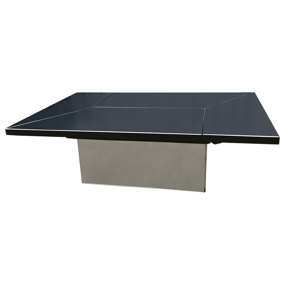 Mid-century metamorphic coffee table with smokey mirror lined , inset cocktail compartment designed by Paul Mitchel 1970s