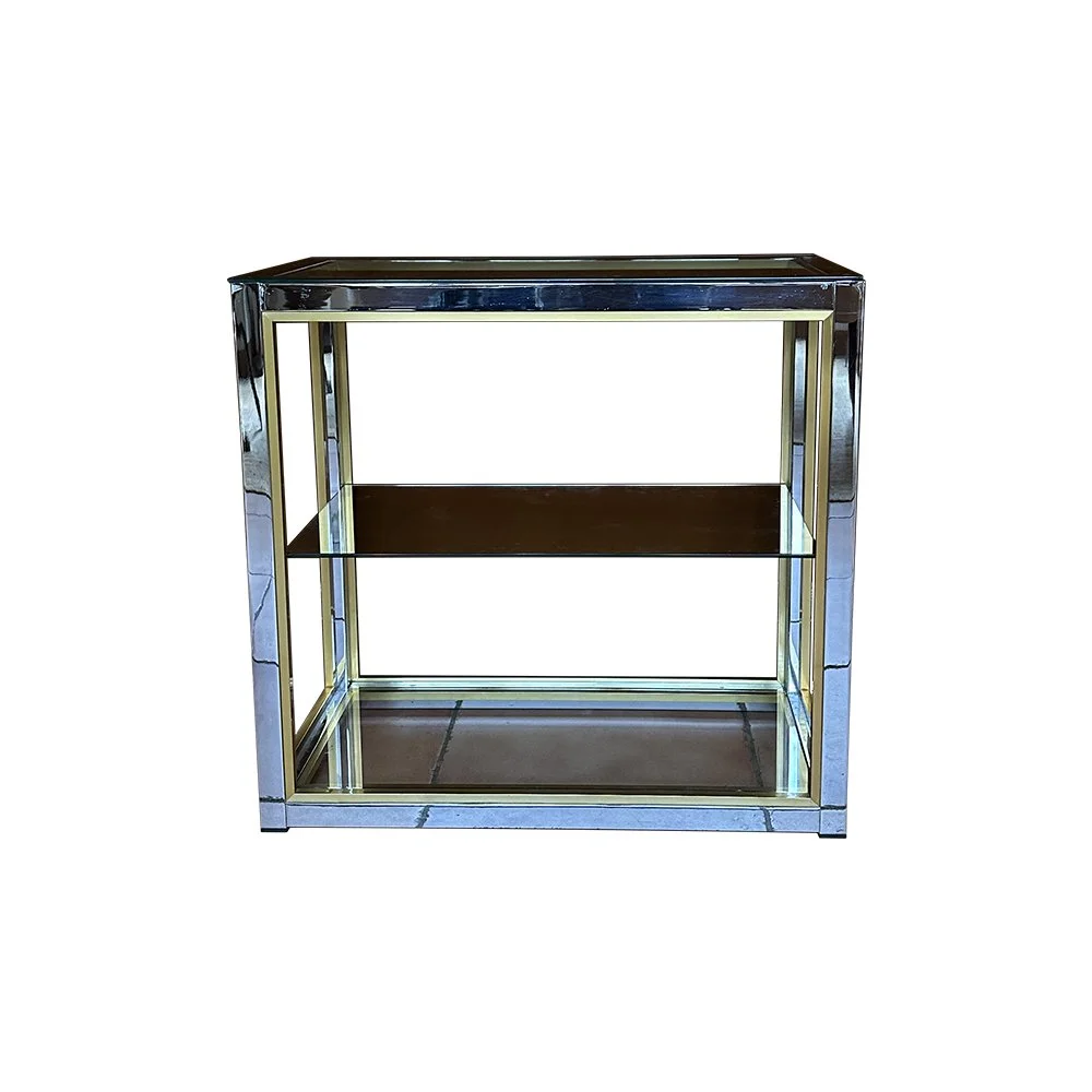 Renato Zevi free standing chrome brass and glass  shelves
