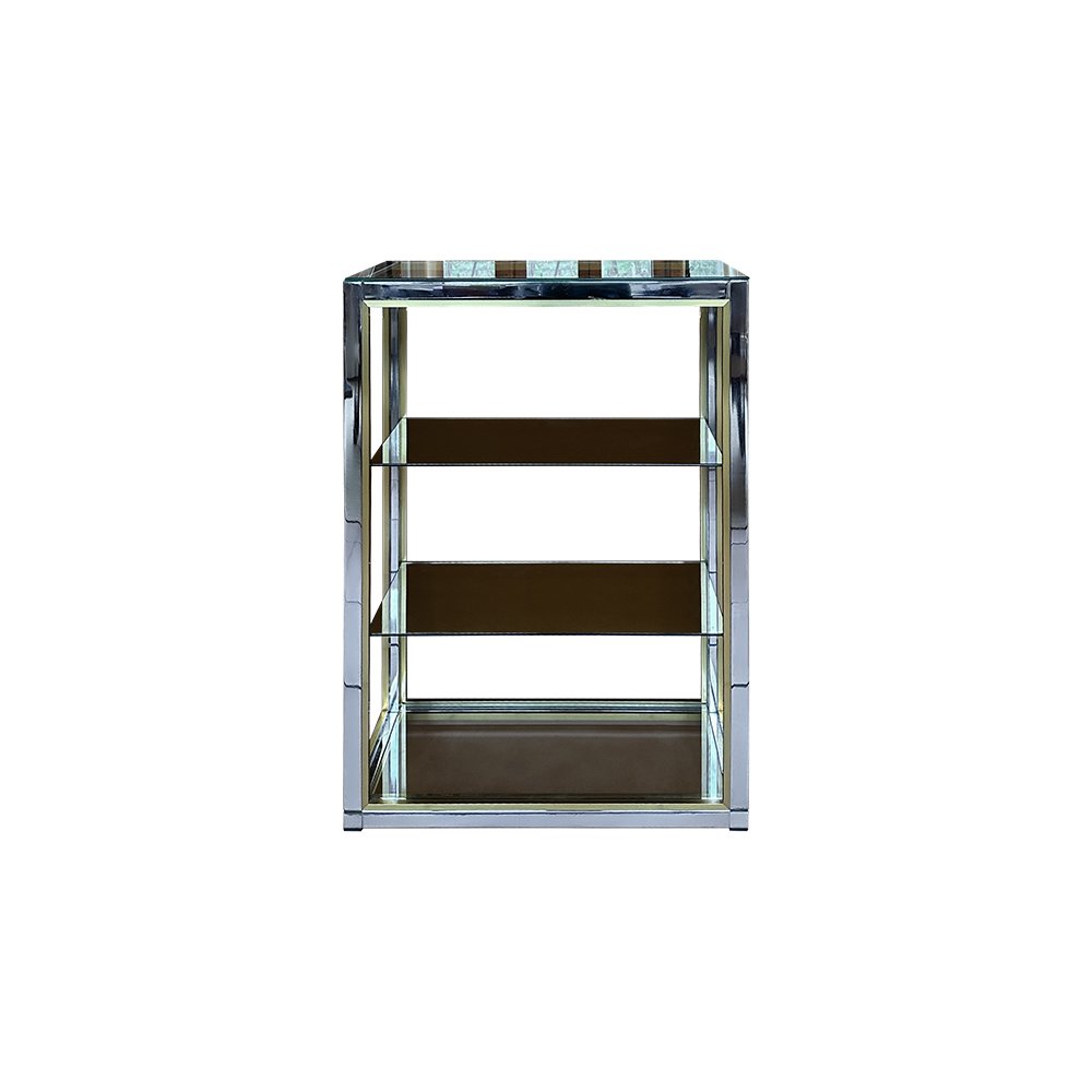 Renato Zevi free standing chrome brass and glass bookcase with 4 shelves