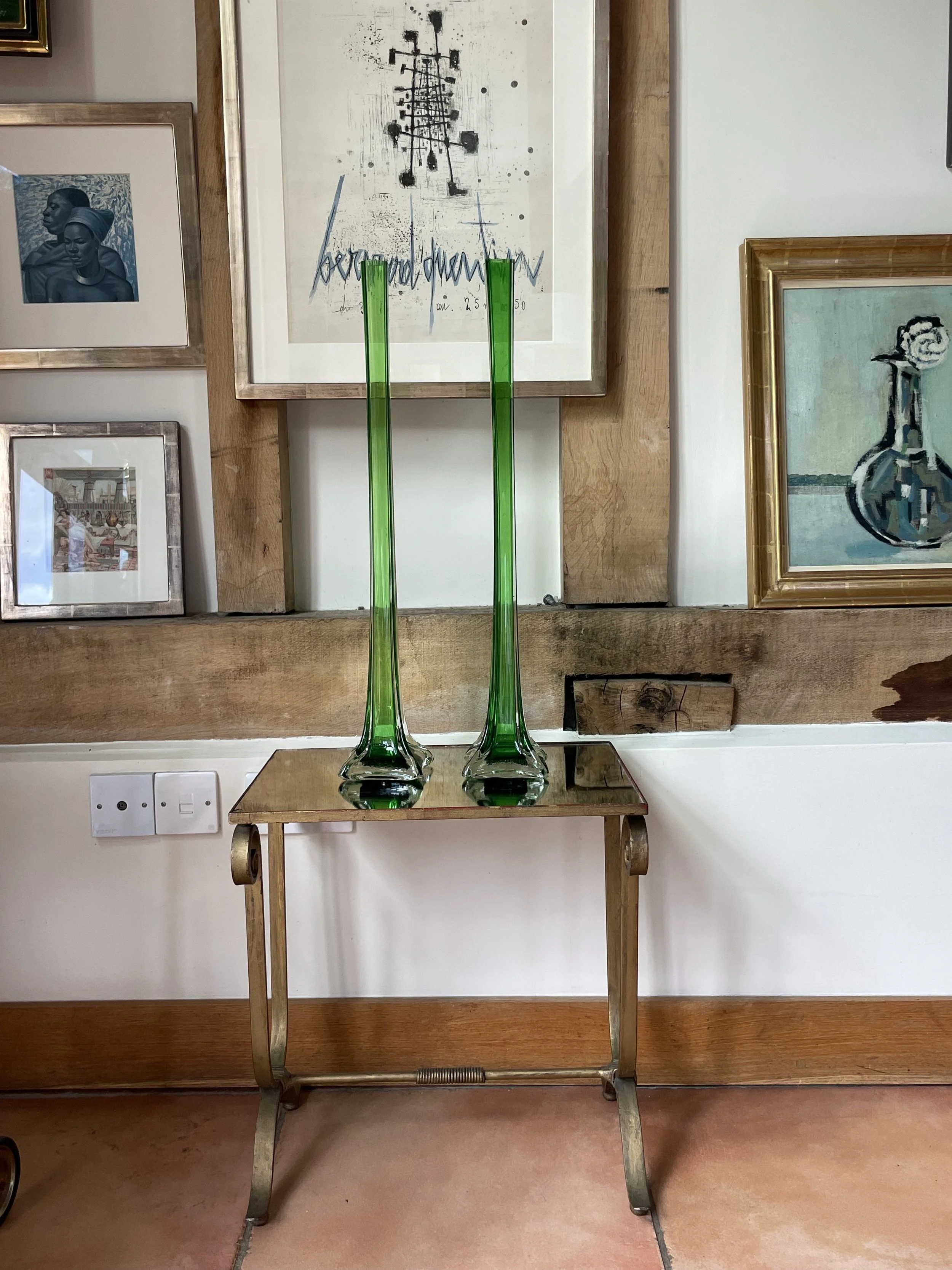 Pair of Tall green Eiffel tower vases