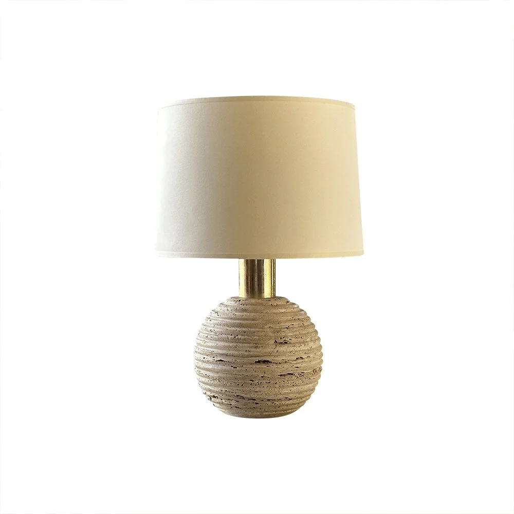 1970s Italian round travertine lamp