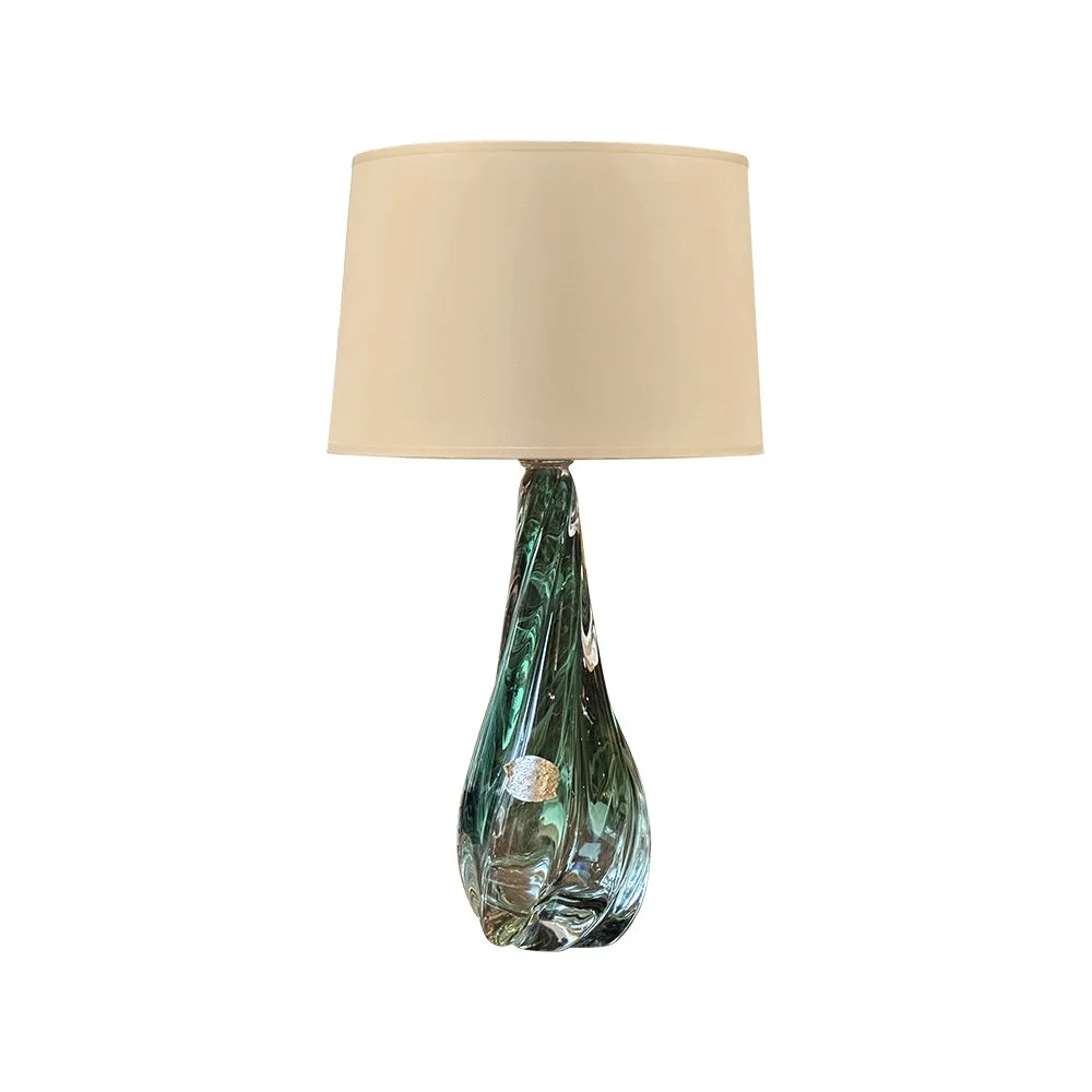 Forest green Val St Lambert crystal lamp - Belgium 1950s