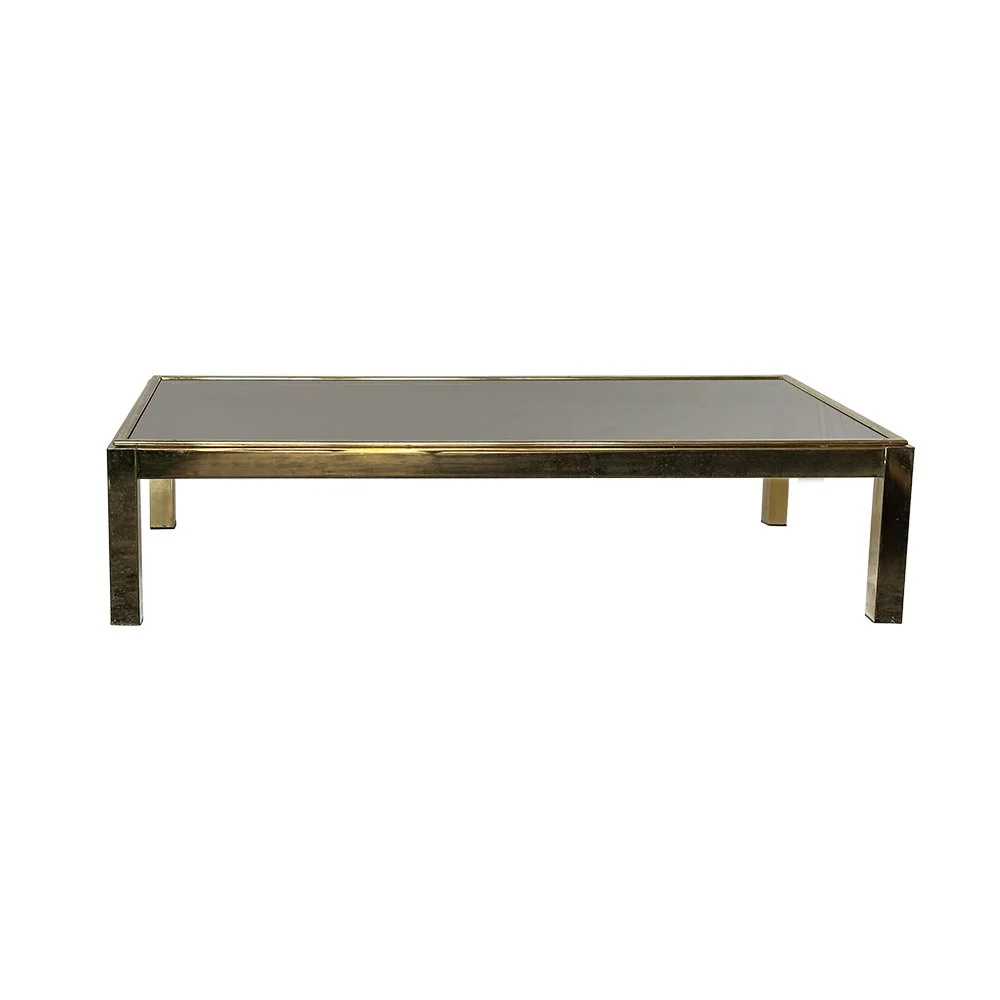 1970s large and low brass and glass coffee table