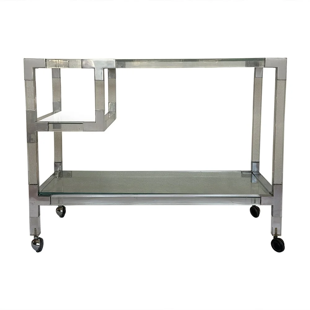 1970s American  chrome and lucite drinks trolley