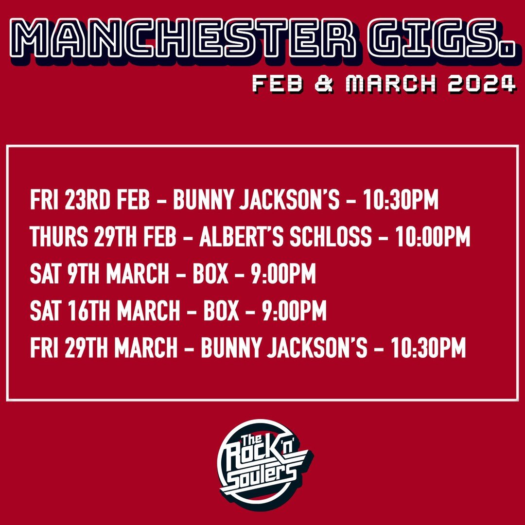 Update! New gigs for Feb and March. Come down! #livemusic #manchester #coversband #indierock #goodtimes