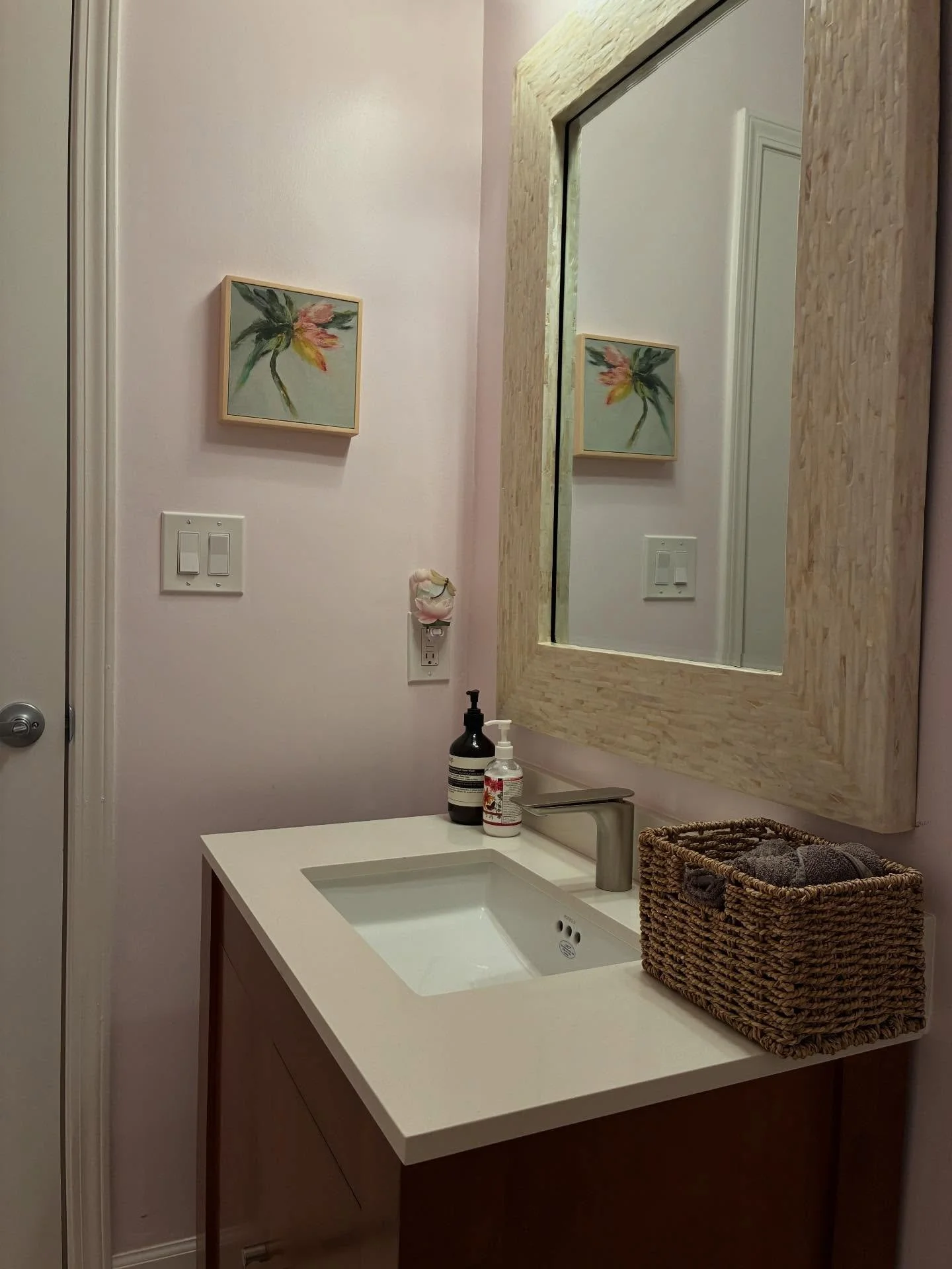 Always fun to spy a piece of my art at a friend&rsquo;s home! This is a gicl&eacute;e framed print which will be for sale at the East Bay Open Studio Dec. 13-14.  Along with dried wreaths and original art as well as many framed 8&rdquo; square gicl&e