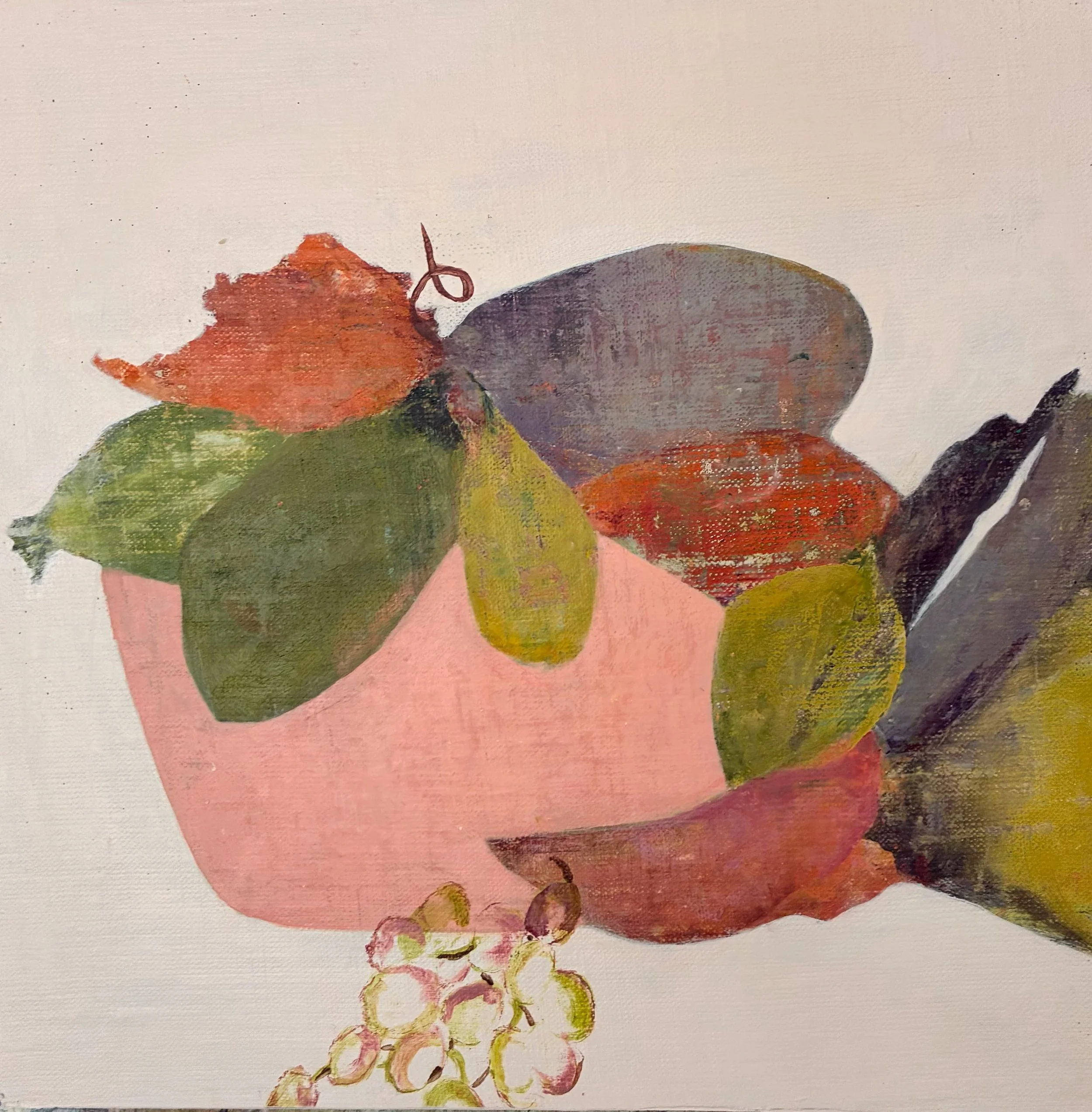 A fruit basket appeared while painting over an older painting. You just never know!
.
.
#smallpaintings #mixedmediaonlinen #howyouhome #bayareaartist #fallhappens