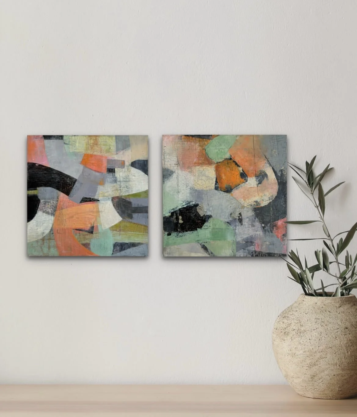 A diptych full of my favorite colors. Hung together or separately. 12&rdquo; squares of linen/framed.
.
.
.
#colorjunkie #contemporaryabstractartist #artforhome #smallpaintingstellhugestories #bayareaartist