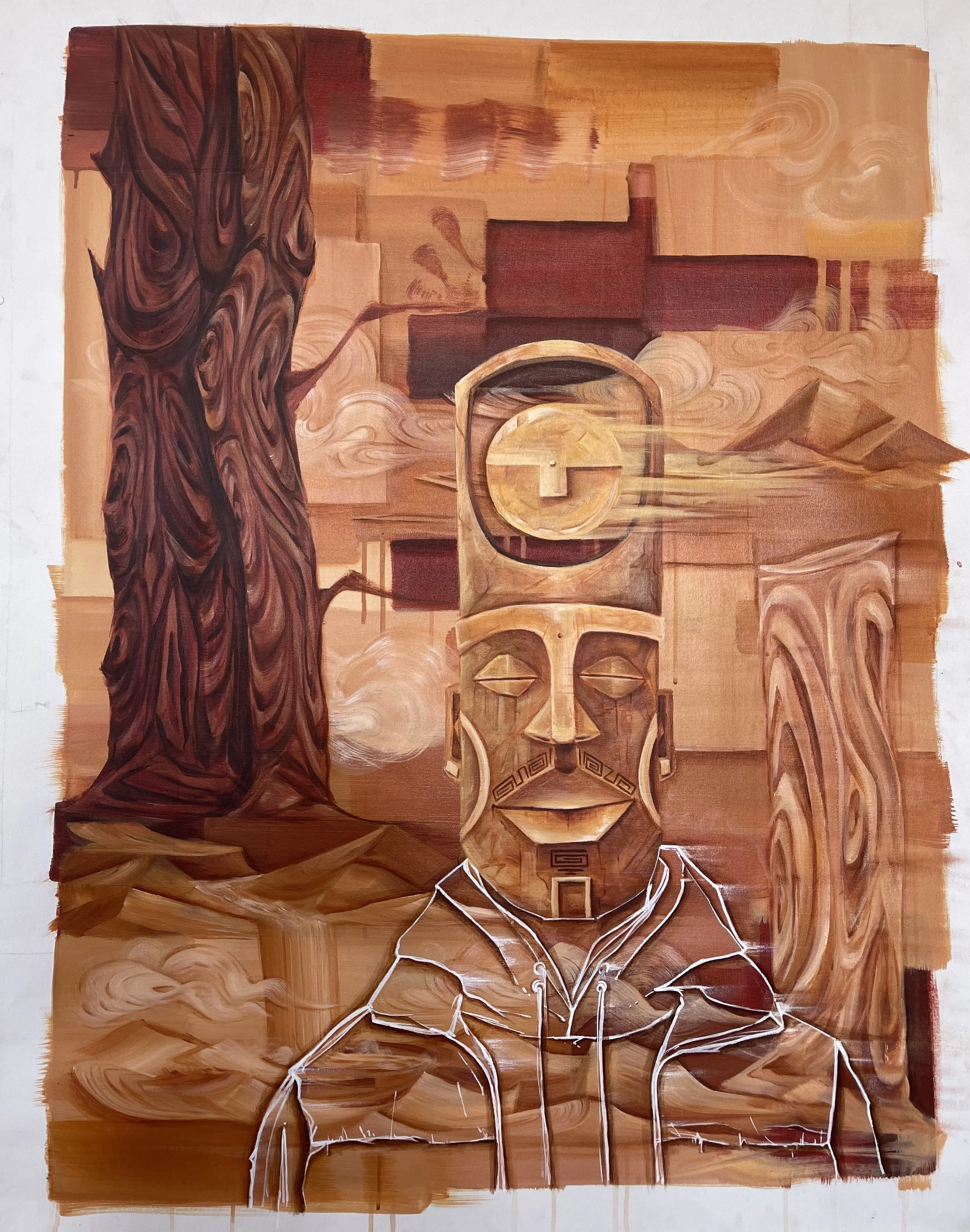 Gold monochromatic Afro futurism painting contemporary fine art