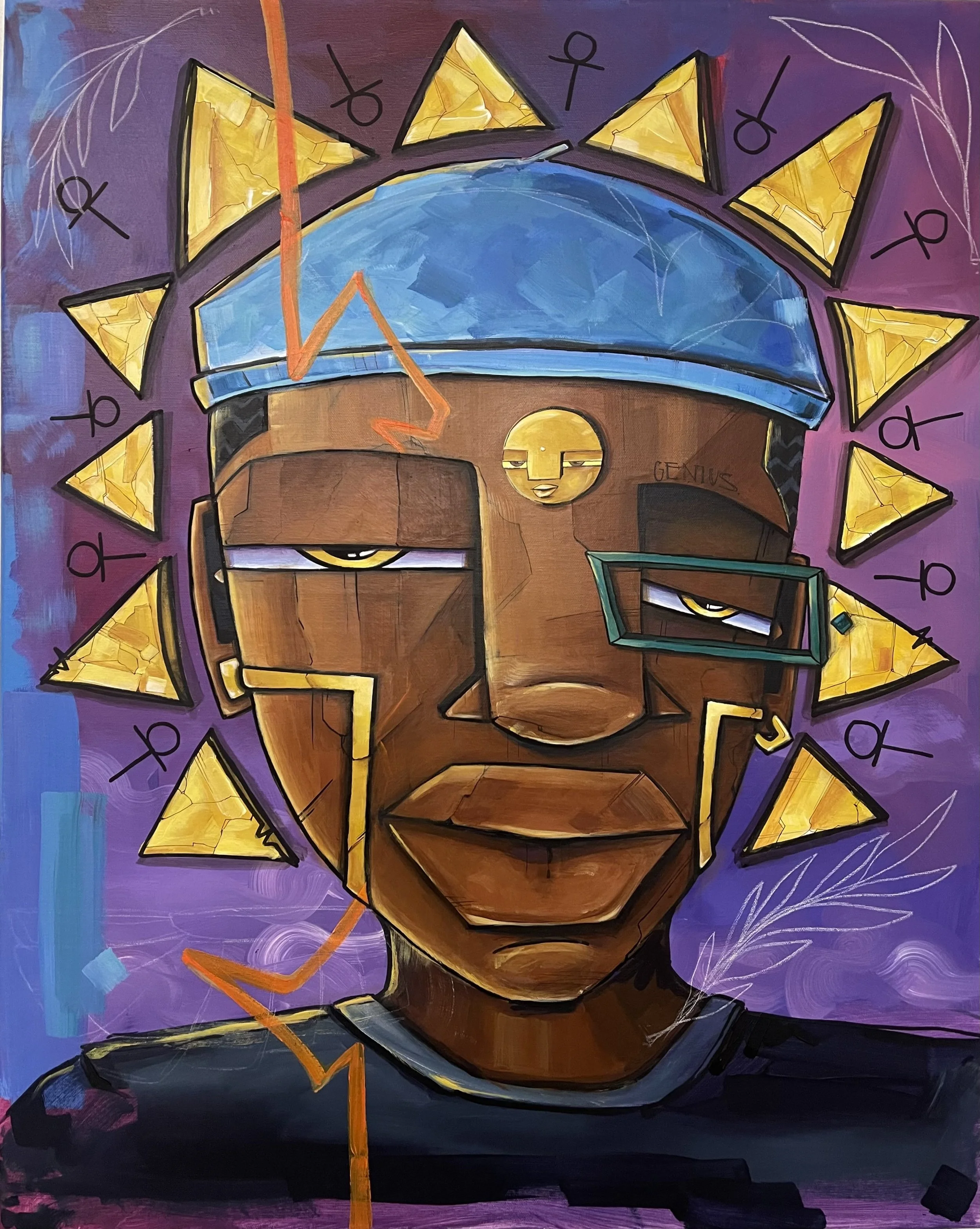 Afro futuristic contemporary art painting portrait of African American boy