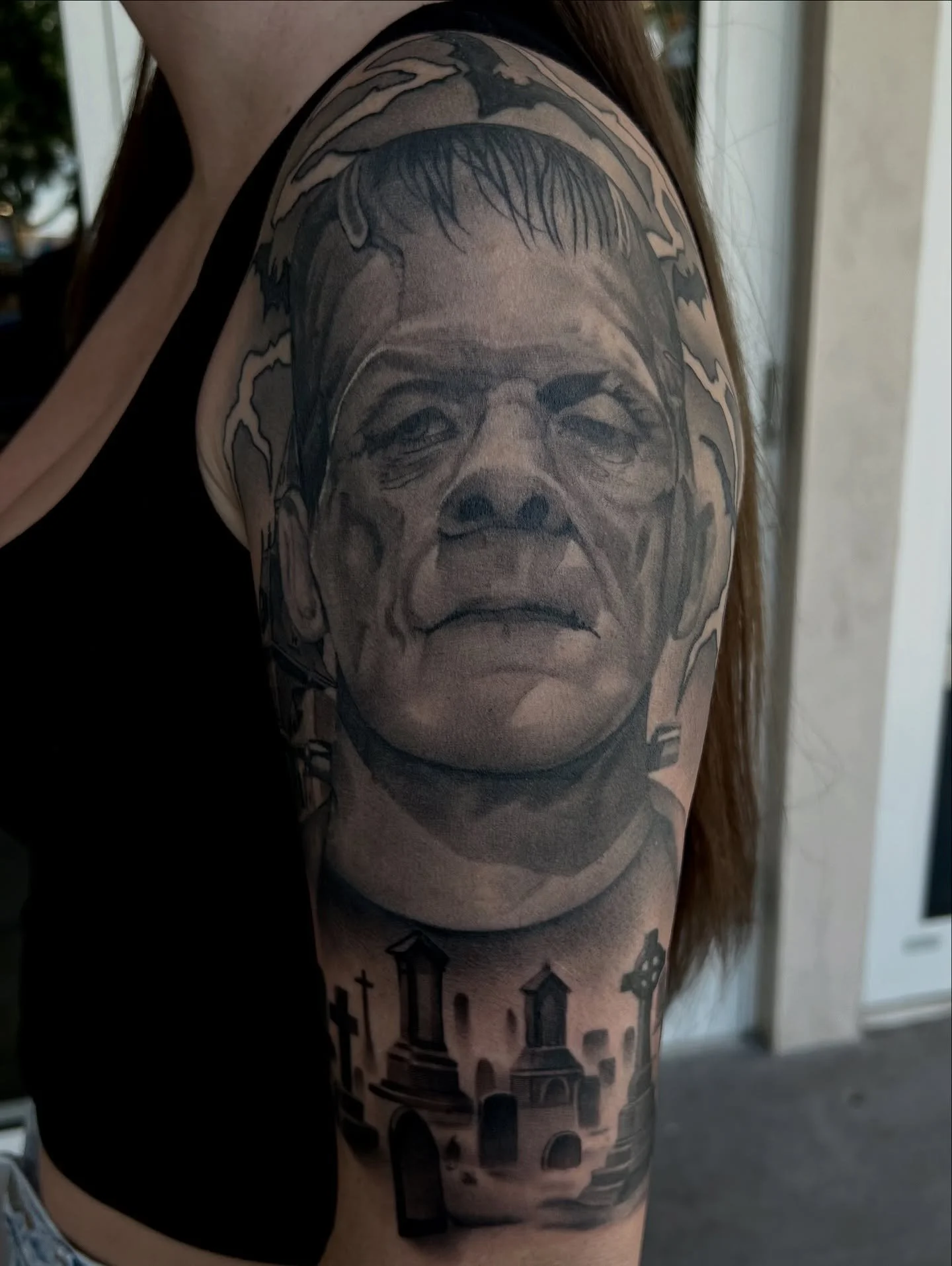 Some healed some fresh on this black and grey Frankenstein&rsquo;s monster half sleeve #frankenstein #frankensteintattoo #tattooartist #palmbeachgardens #palmbeach #tattoo #southflorida #fl #florida #tattooed #floridatattooartist #junobeach #explorep