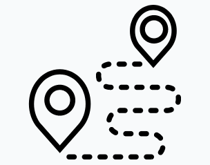 Line drawing of a map with a dotted route between two location pins, representing a career path that changes direction