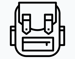 Line drawing of a hiking backpack, representing planning the route before the trip