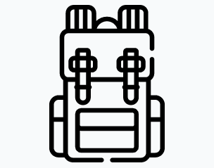 Line drawing of a backpack, representing practical tools to take home
