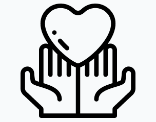 Line drawing of a heart held between two hands, representing joining hands with leadership and staff