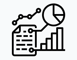 Line drawing of a bar chart with a document, representing clear takeaways and results
