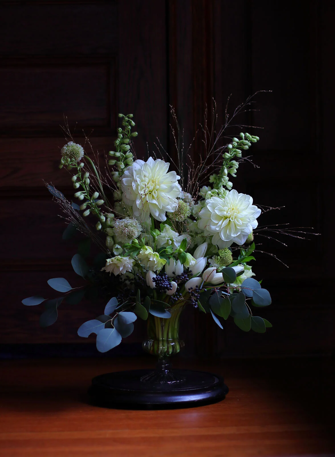 true summer, dahlia, scabiosa, delphinum