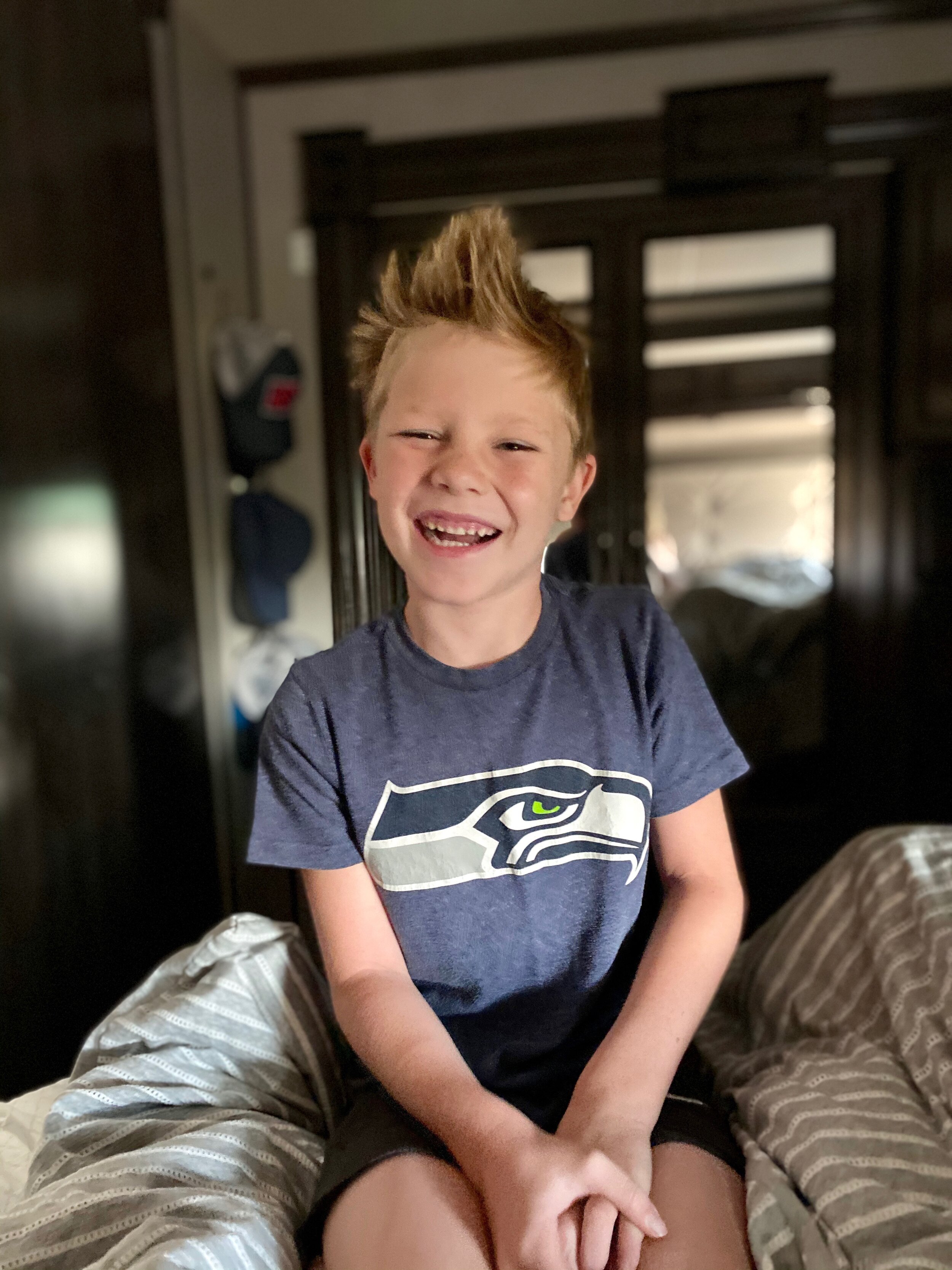 This kid gets epic bedhead.