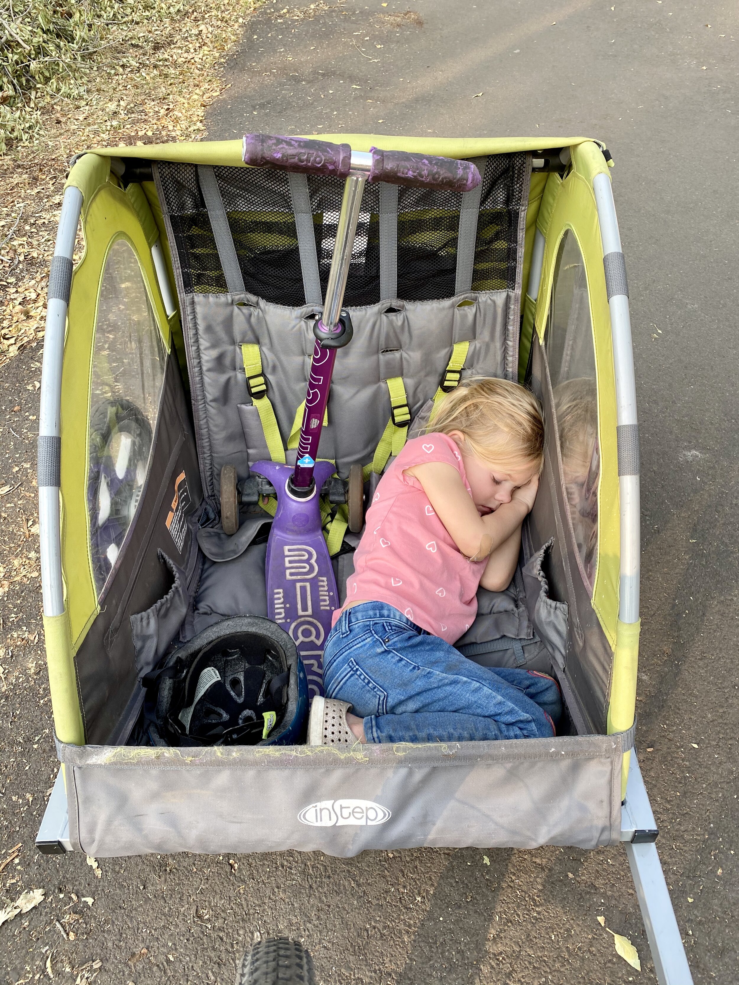 I could fill an entire album with shots of Olive crashed out in the bike trailer. Best nap spot ever.