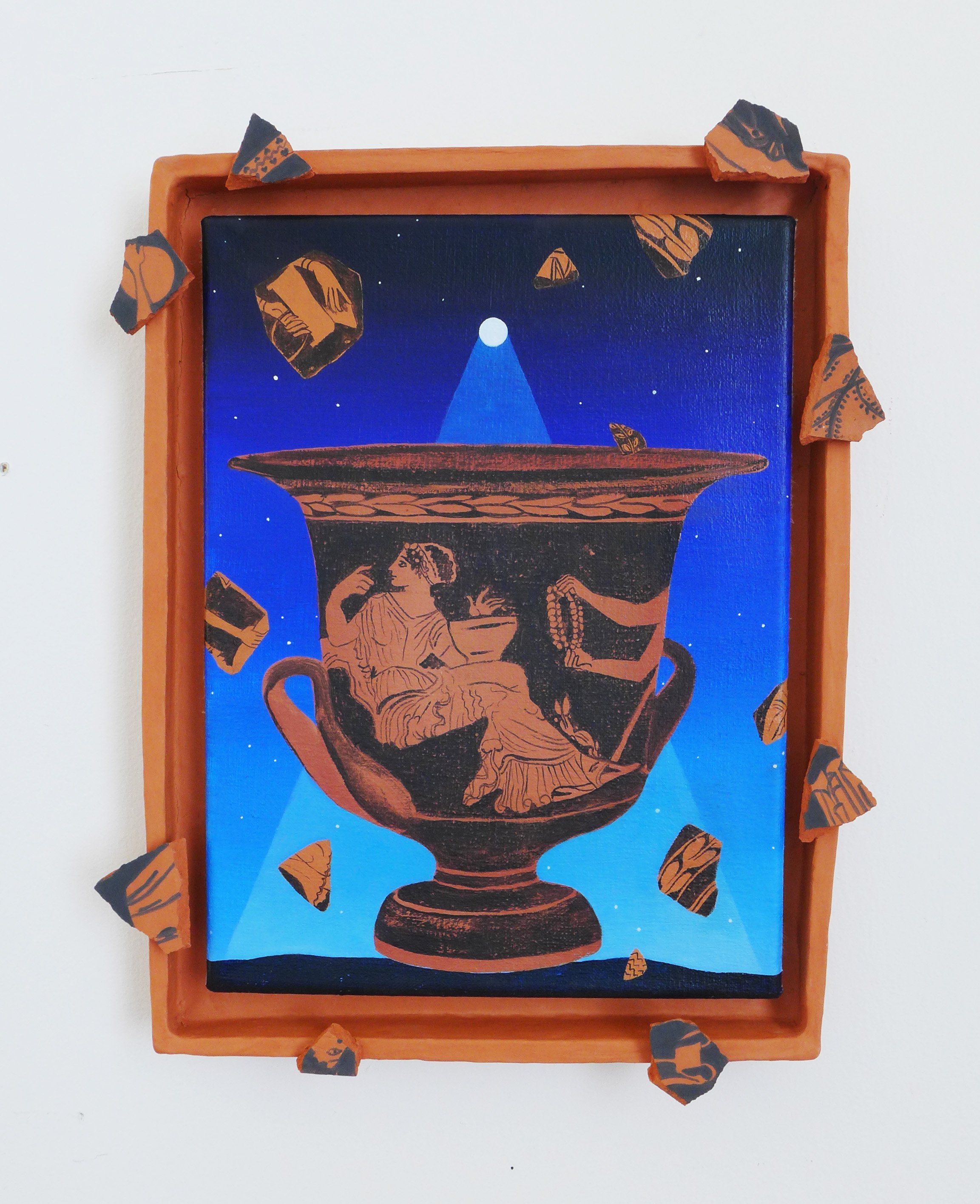  Emily Weiner  Pandora , 2022 Oil on linen in terracotta frame 14 x 11 inches 