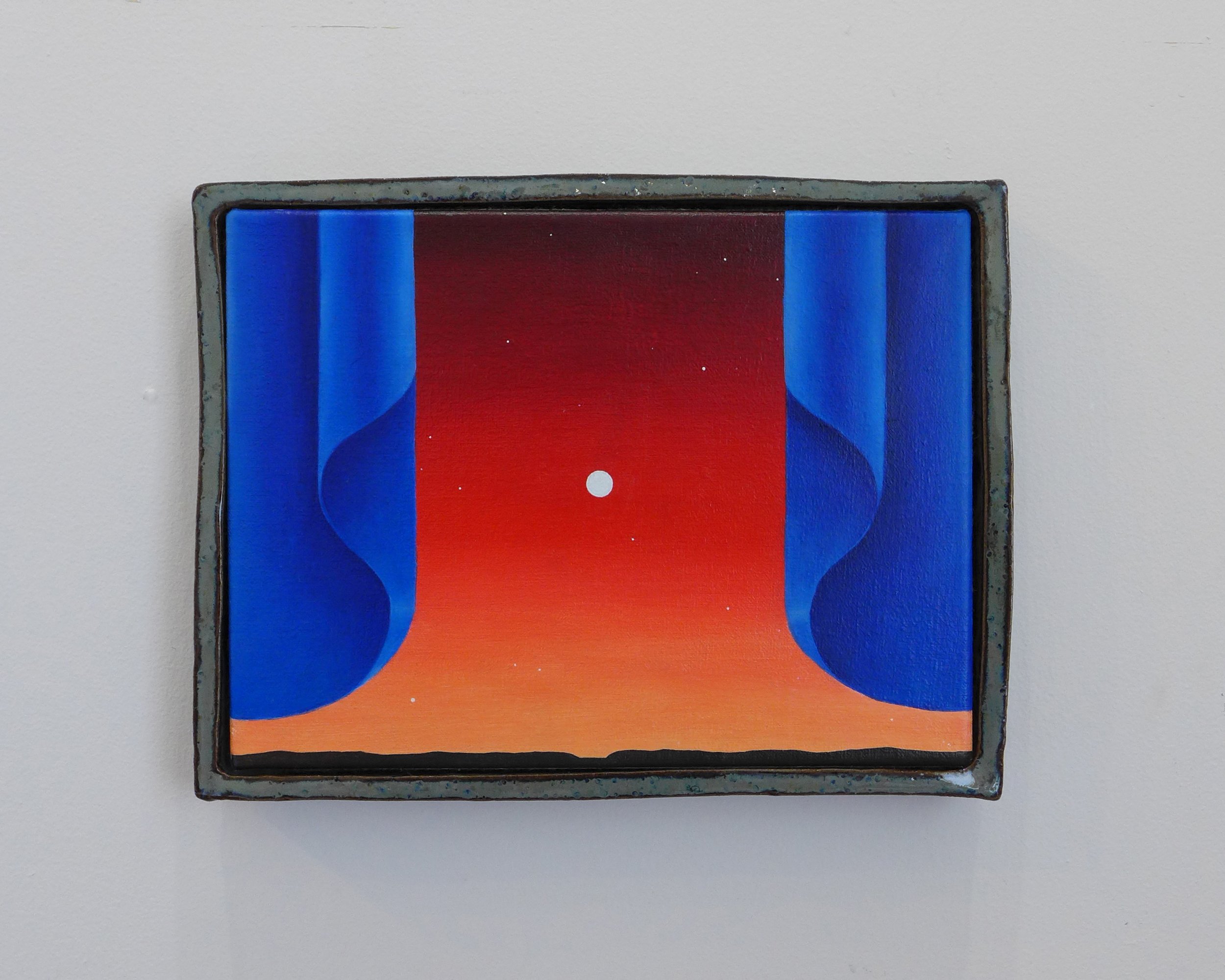  Emily Weiner  Reveal , 2022  Oil on linen in stoneware frame 10 x 13 inches 