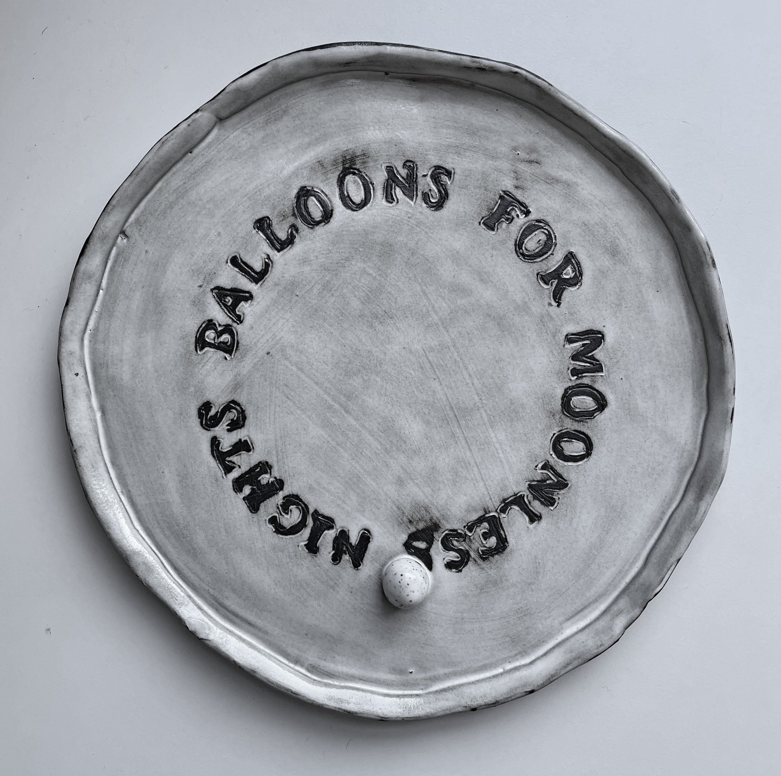  Ben Estes  Balloons for Moonless Nights , 2022 10.5 inch stoneware platter 