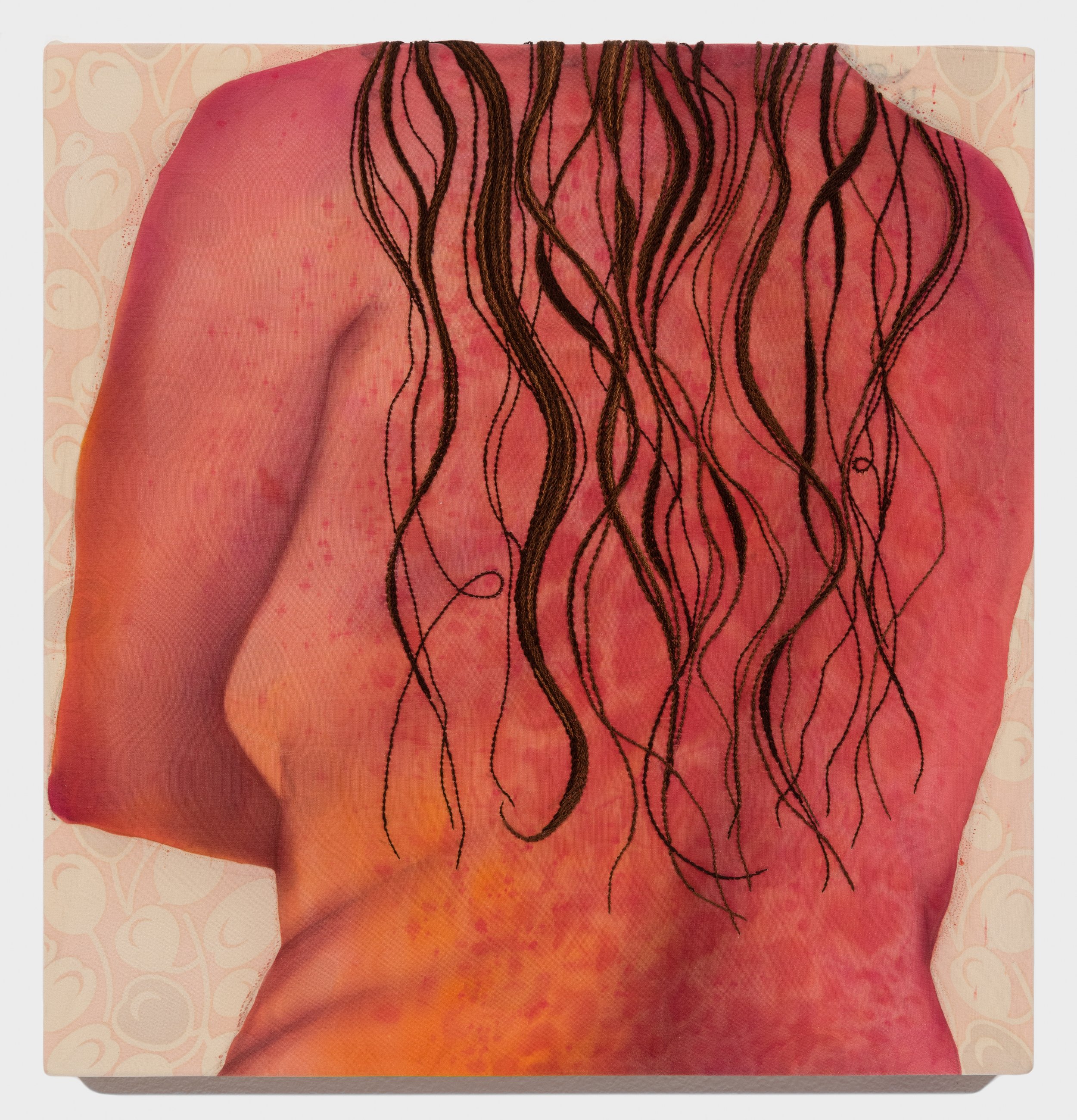 Katarina Riesing  Wet Hair , 2021 Dye and embroidery on Silk crepe de chine 13 x 12.5 inches / 33.02 x 31.75 cm 