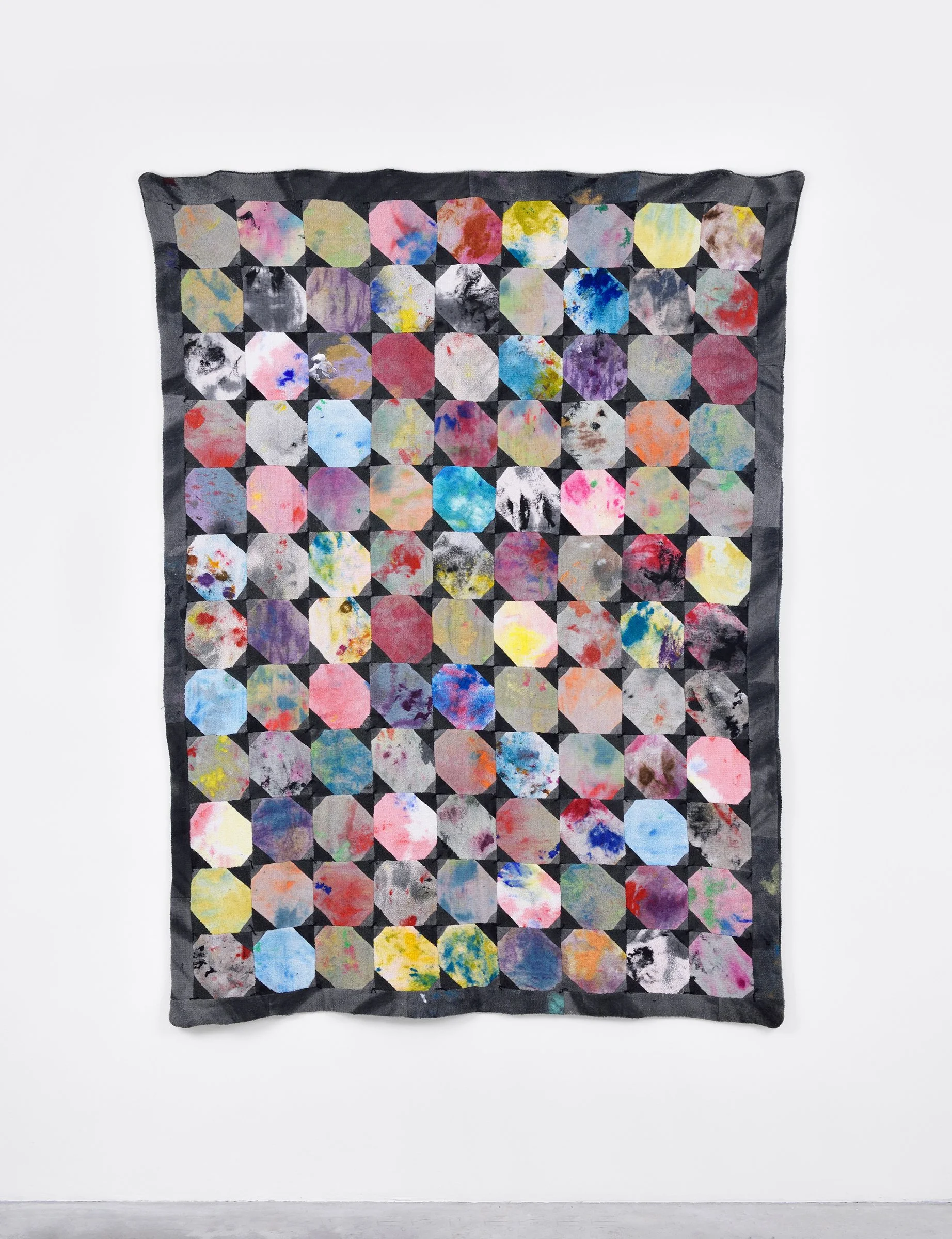  Amanda Ross-Ho  RAG QUILT #2 , 2015 Studio rags, acrylic and latex paint, thread. Sewn by Gina Ross 73 x 53 in Courtesy of the Artist 