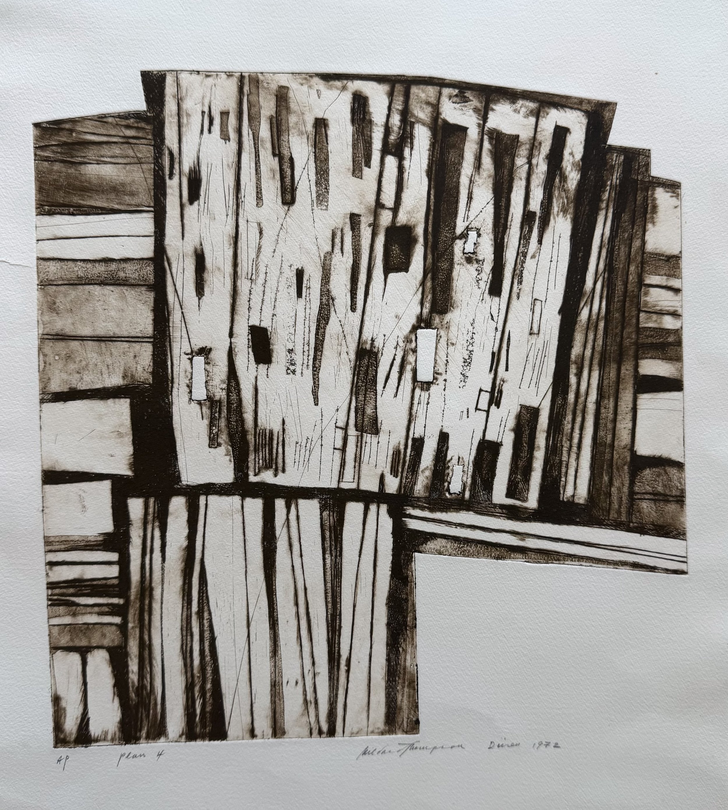  Mildred Thompson  Plan 4 , 1972 Etching 22 x 21.5 in (framed dims) Collection of the Mildred Thompson Estate 