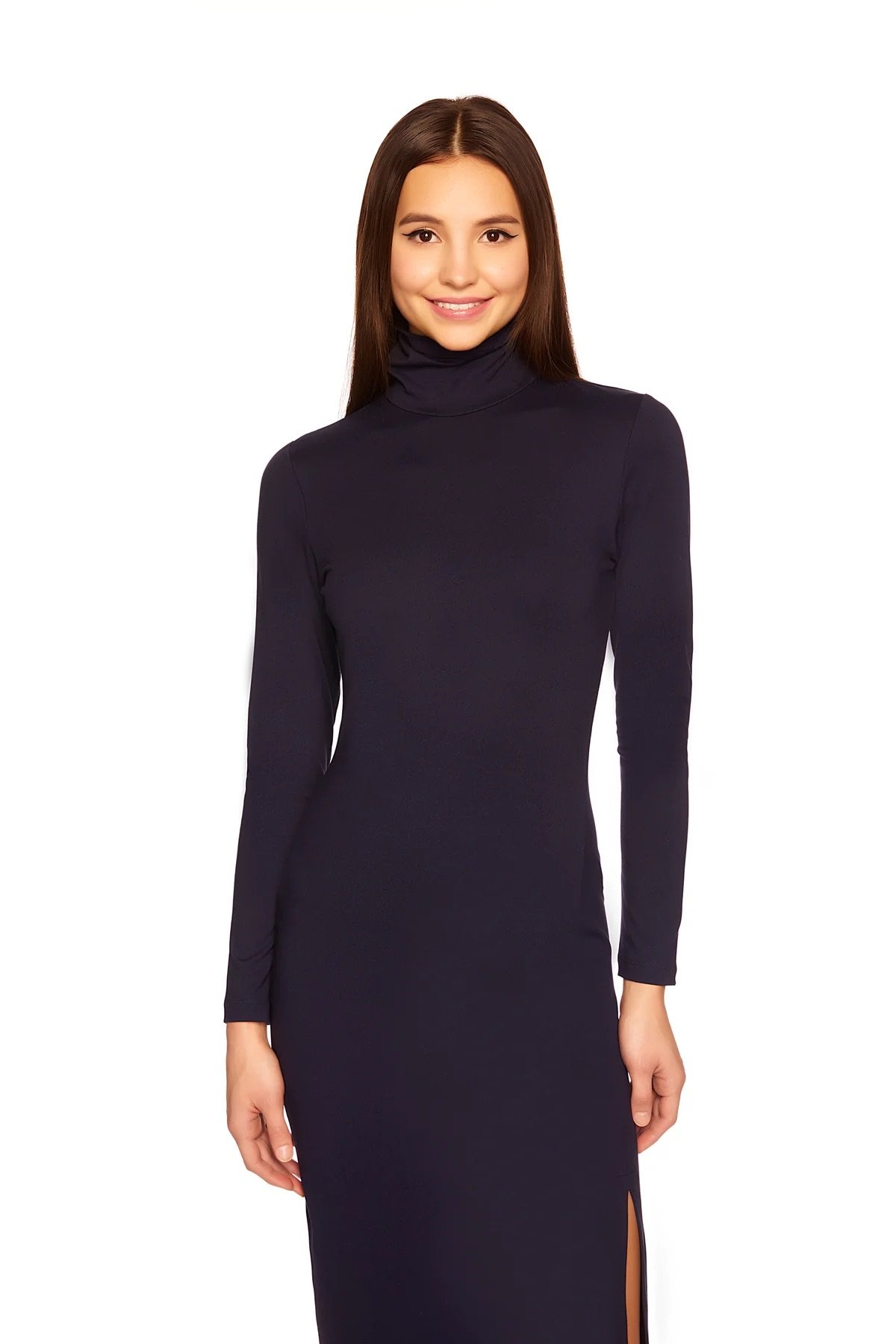 Midnight Long Sleeve Turtleneck Slit Dress 2.jpeg