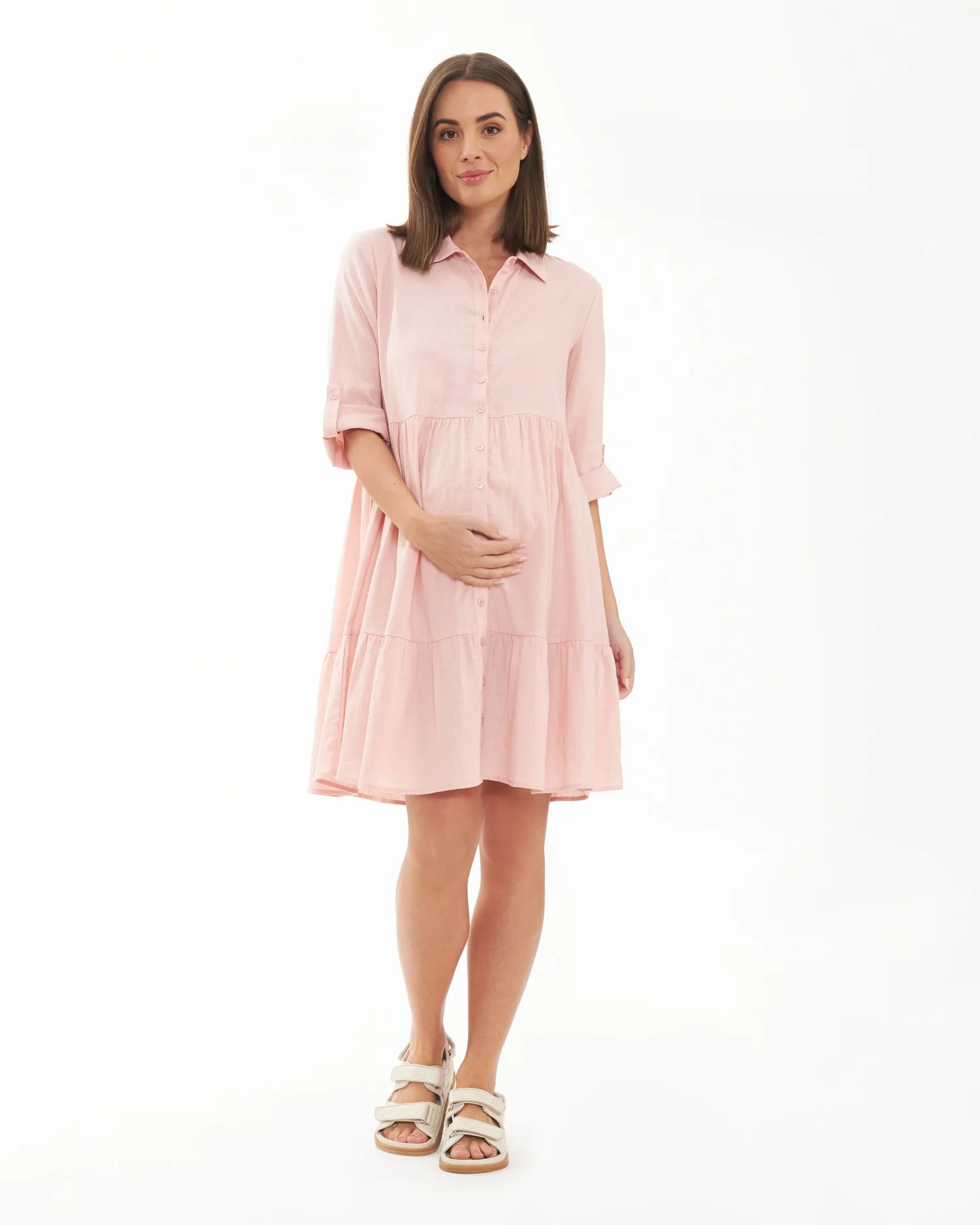 chinese dress ladies High Low Pale Pink Linen Dress main image 0